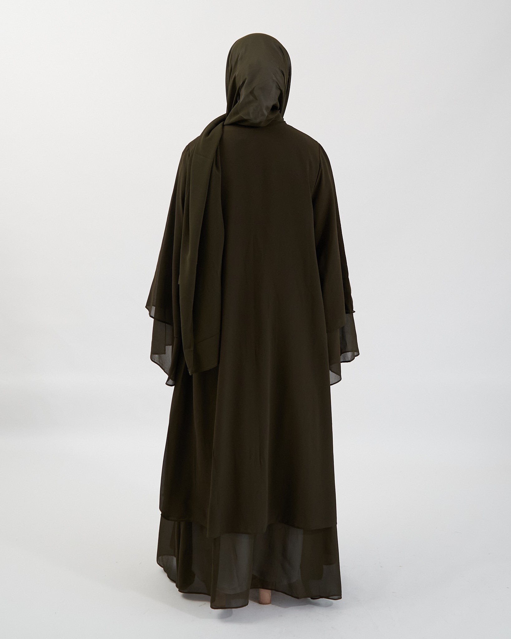 Aisha Abaya with Hijab - Khaki Open Abaya Fajr Noor 