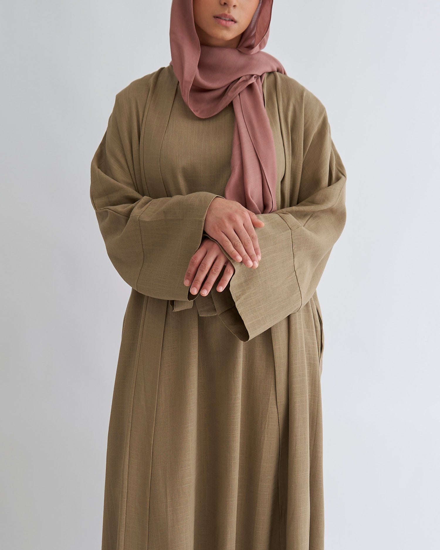 2PC Aya Linen Abaya Set - Moss