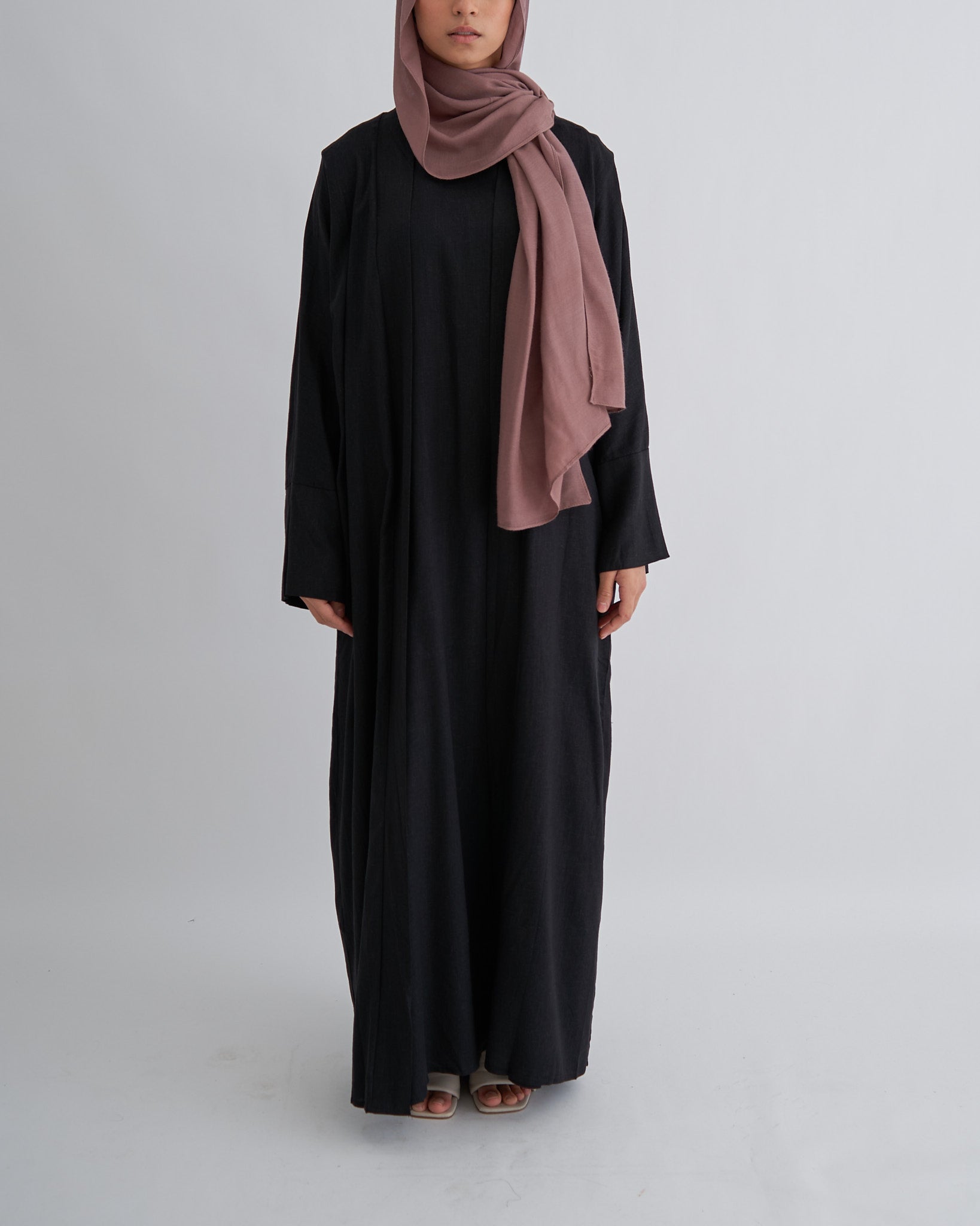 2PC Aya Linen Abaya Set - Black