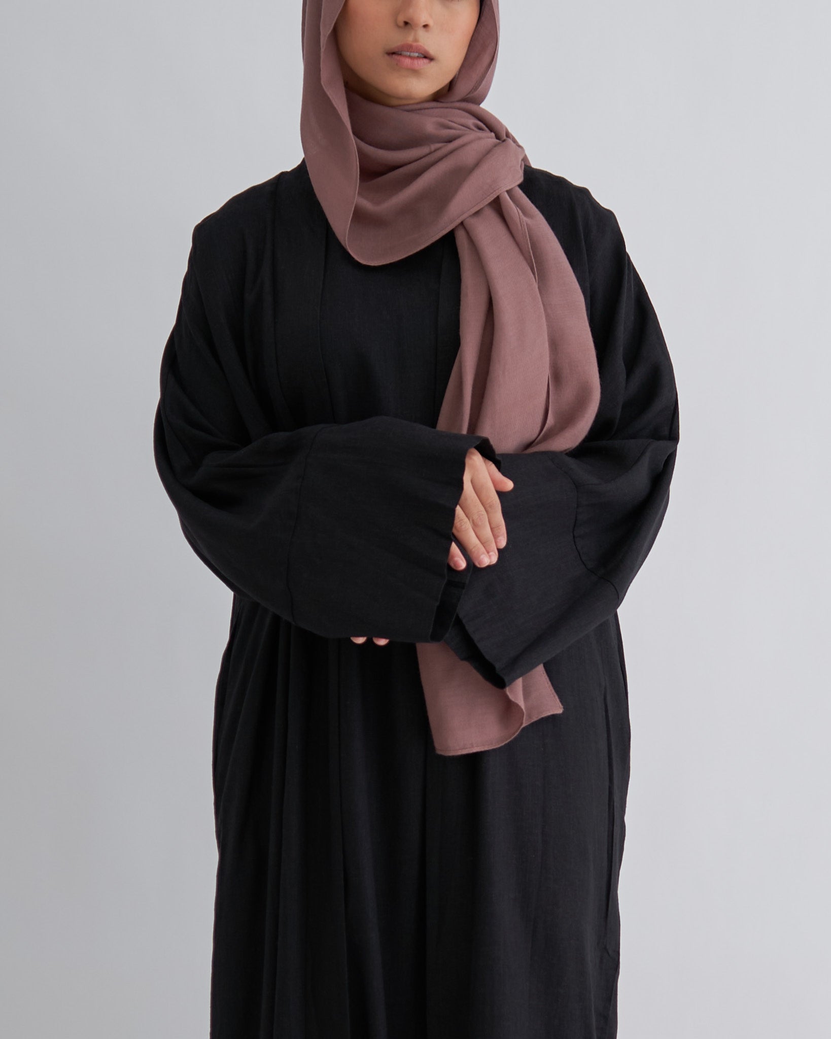 2PC Aya Linen Abaya Set - Black