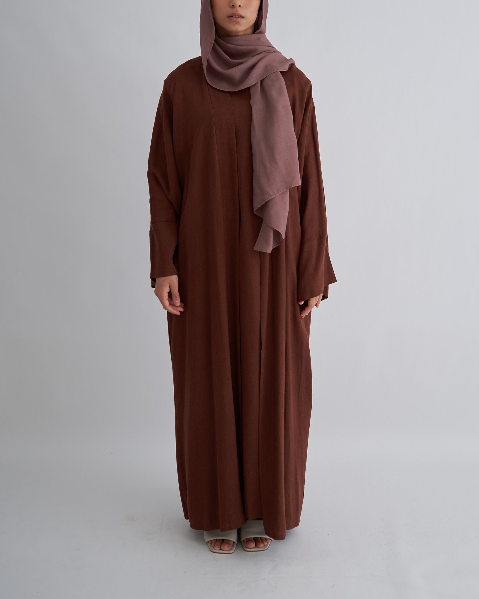 2PC Aya Linen Abaya Set - Coffee