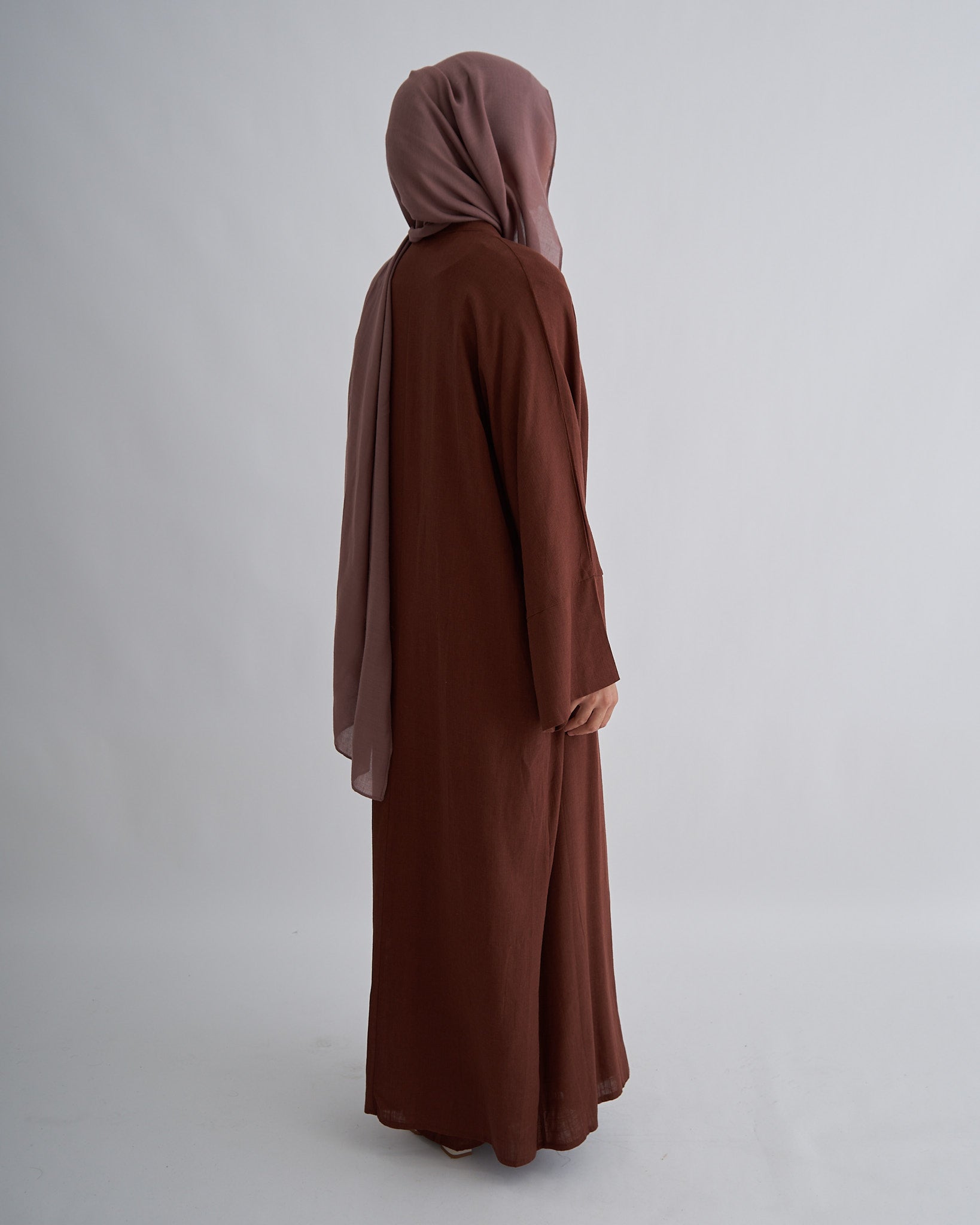 2PC Aya Linen Abaya Set - Coffee