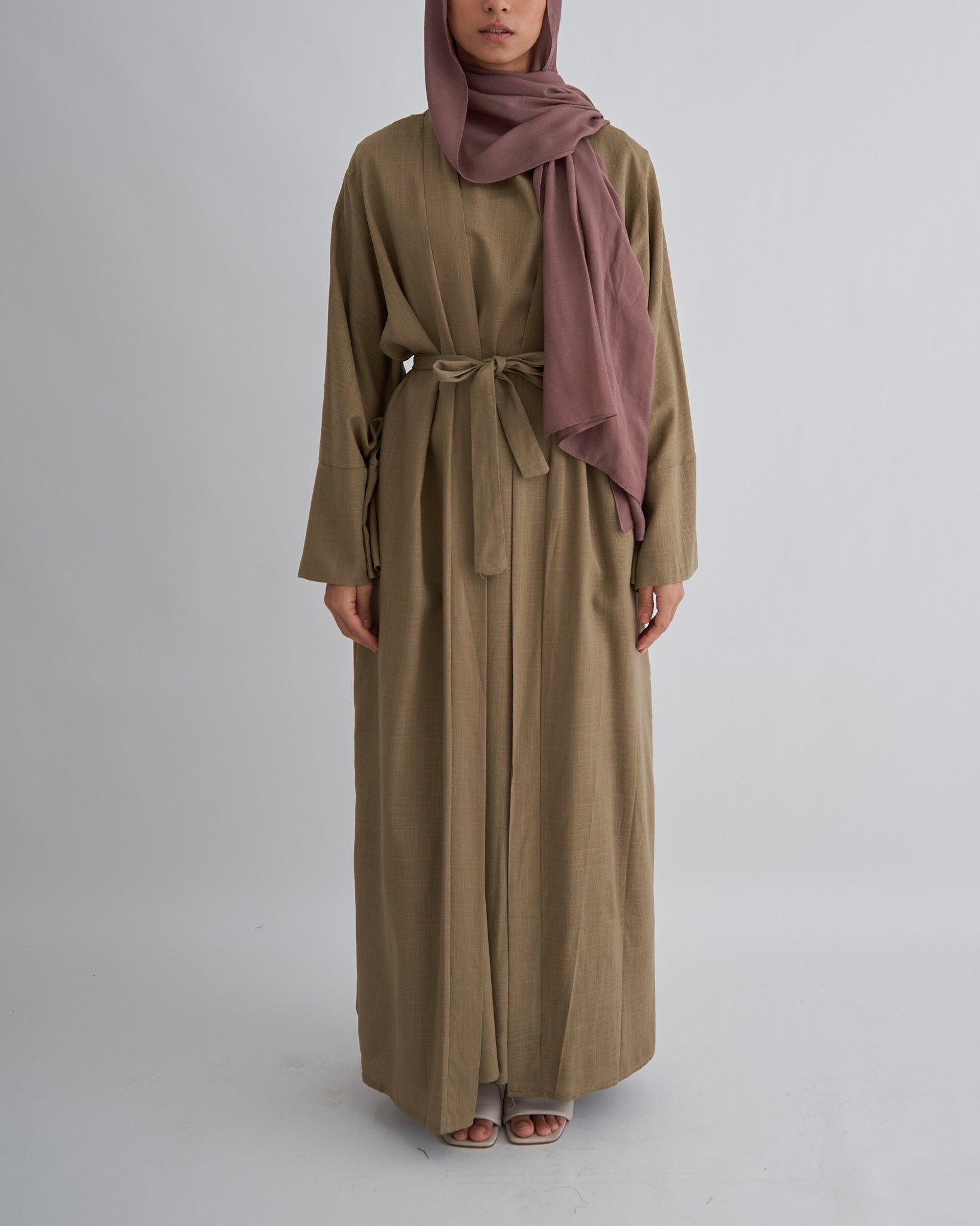 2PC Aya Linen Abaya Set - Moss