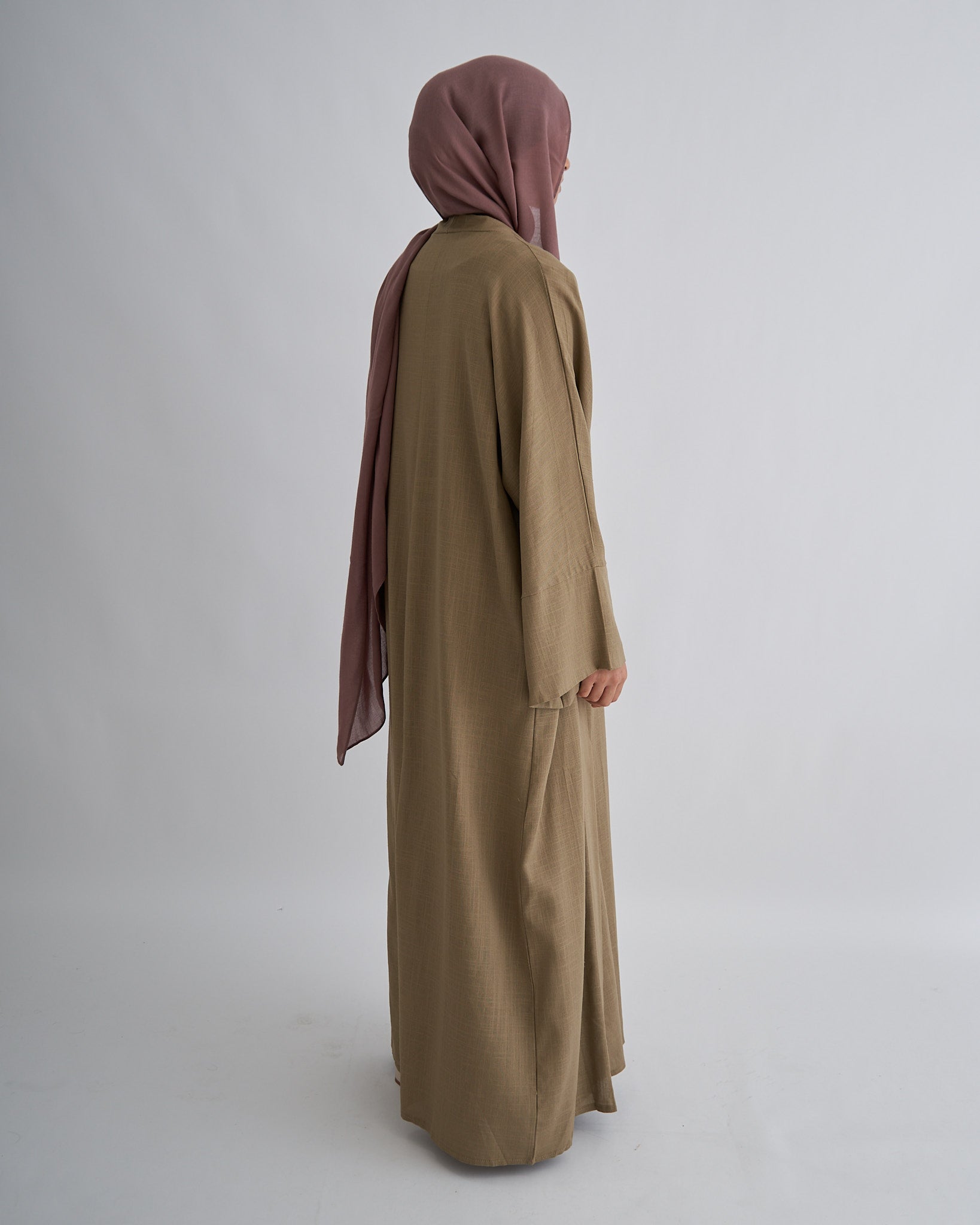 2PC Aya Linen Abaya Set - Moss