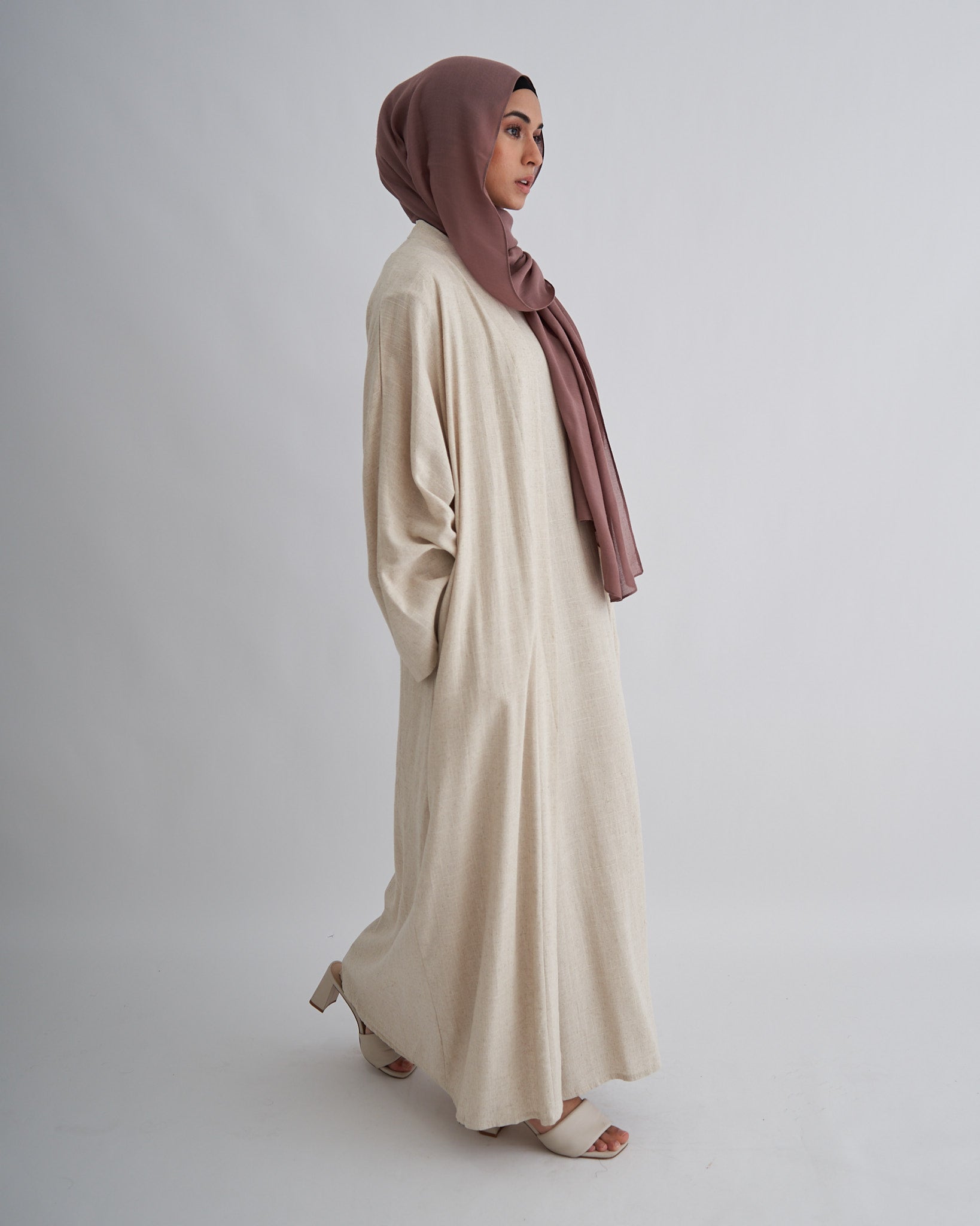 2PC Aya Linen Abaya Set - Sand