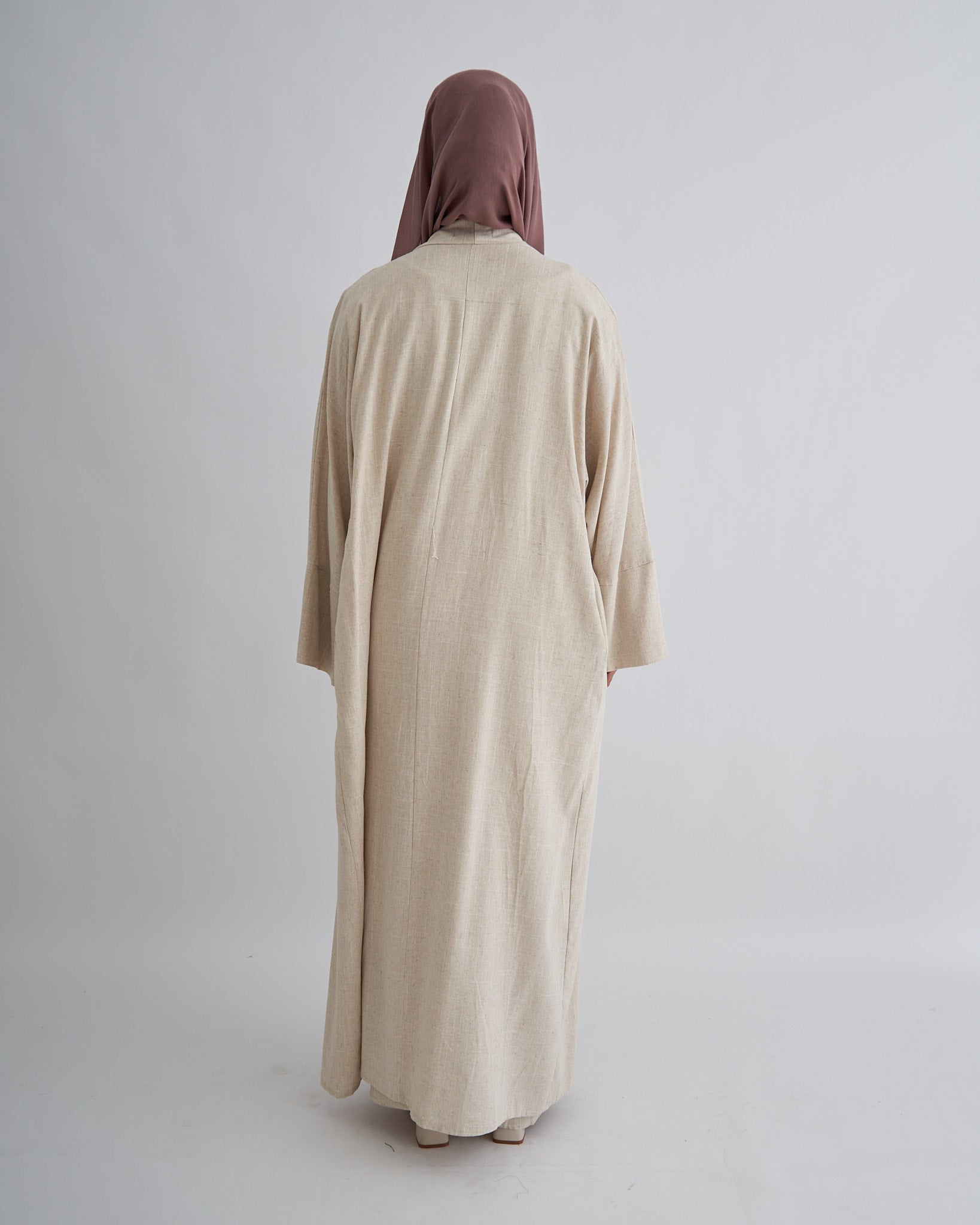 2PC Aya Linen Abaya Set - Sand