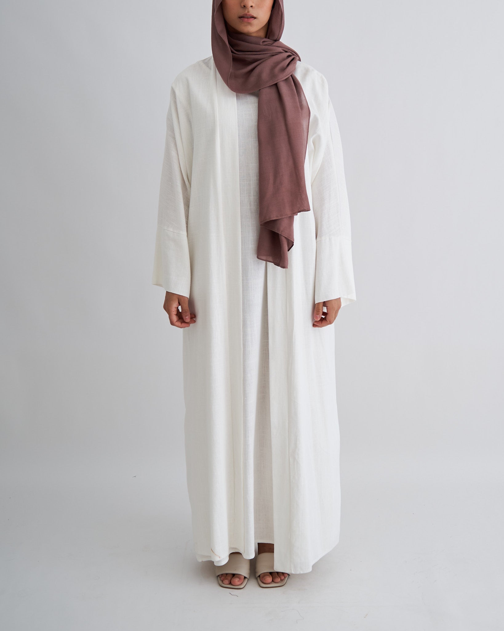 2PC Aya Linen Abaya Set - White