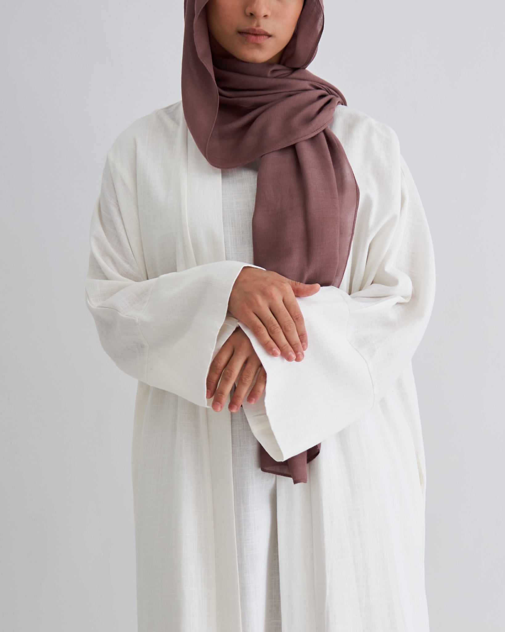 2PC Aya Linen Abaya Set - White