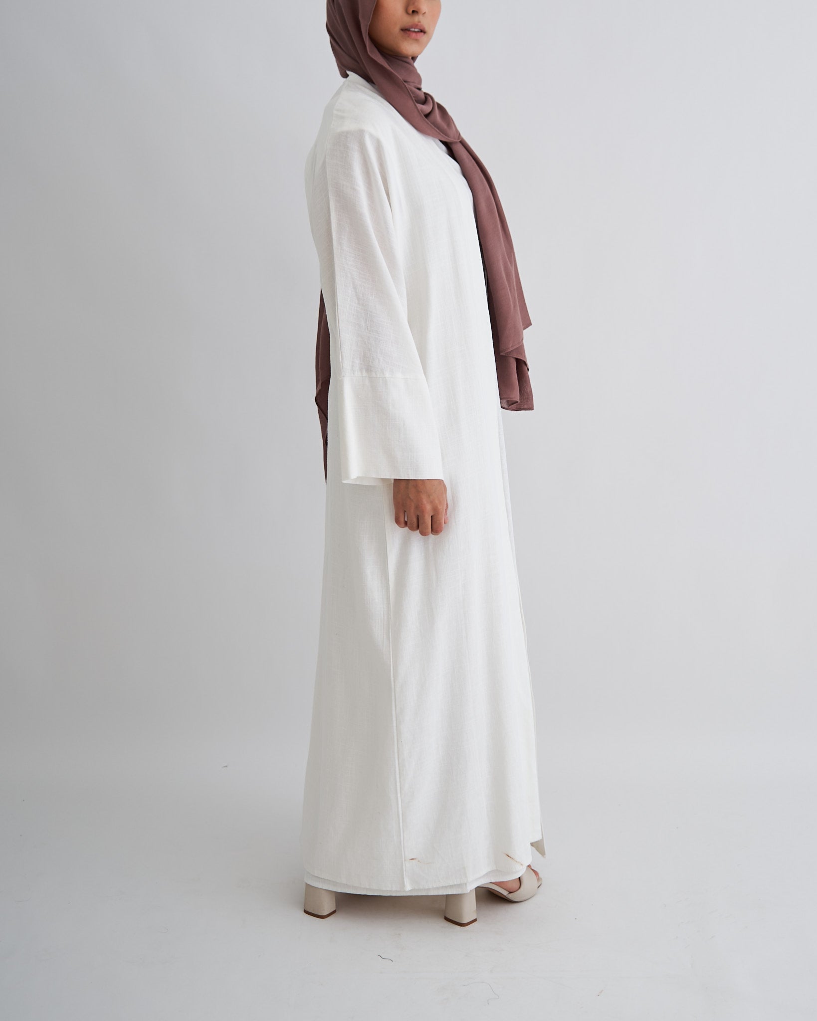 2PC Aya Linen Abaya Set - White