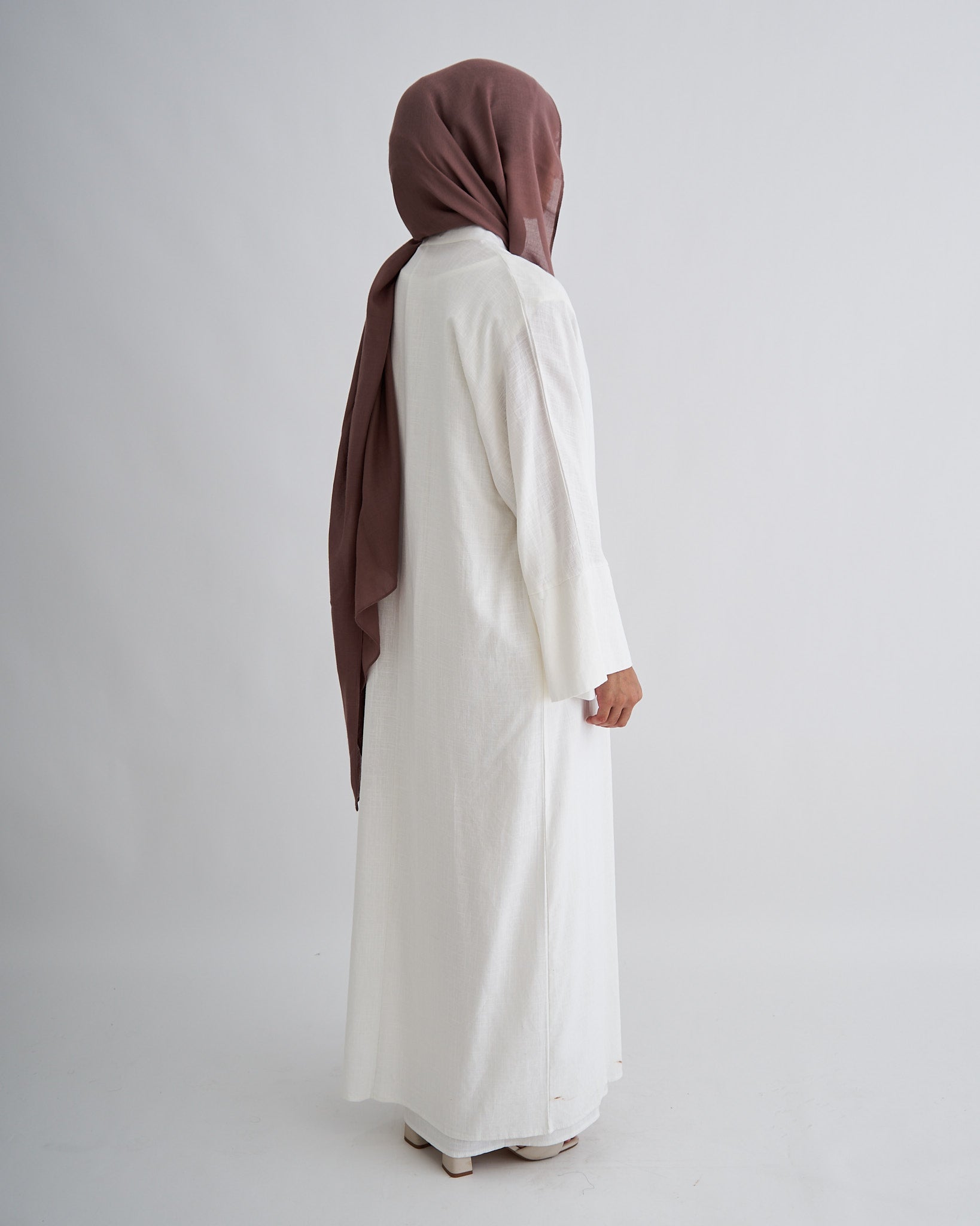 2PC Aya Linen Abaya Set - White