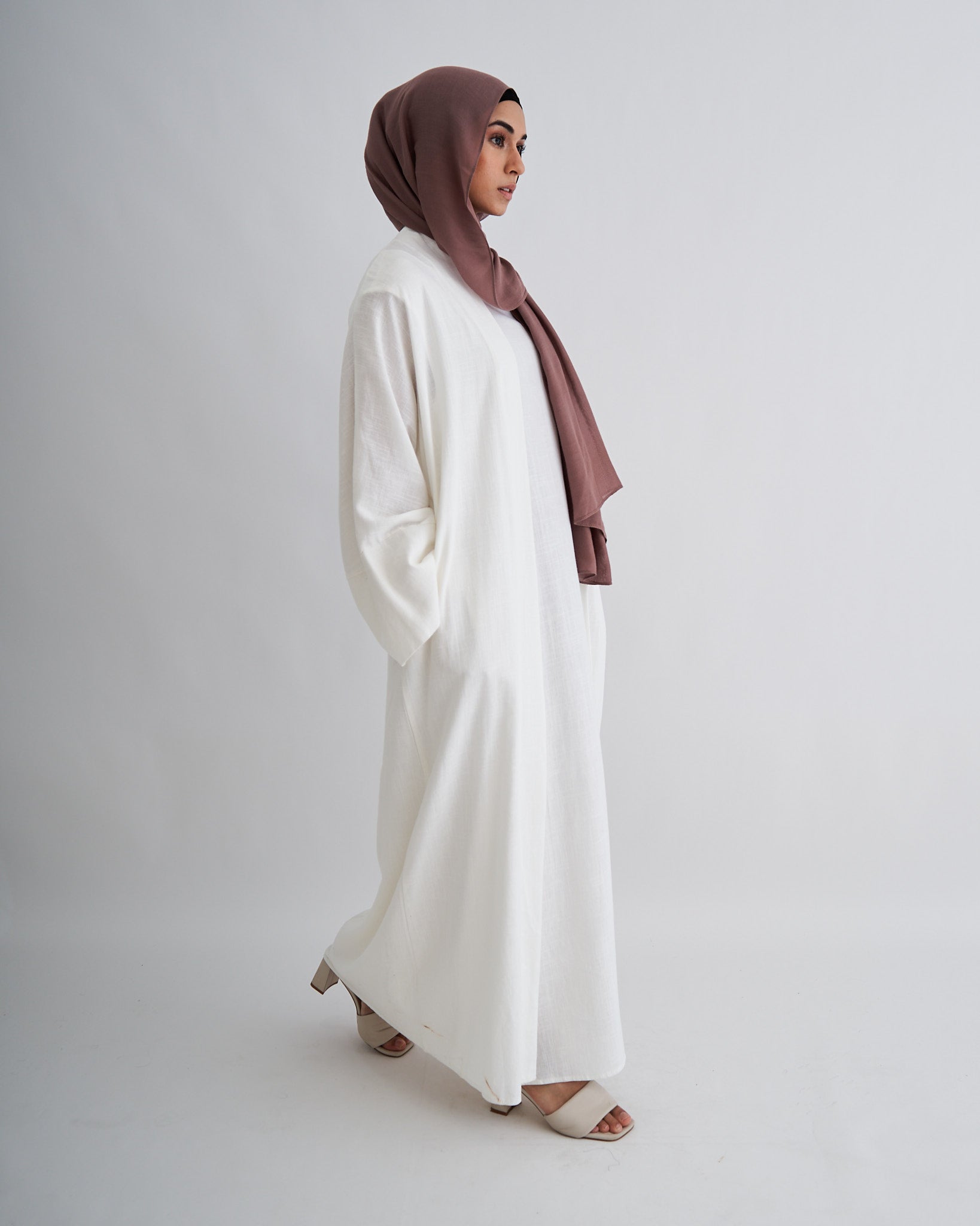 2PC Aya Linen Abaya Set - White