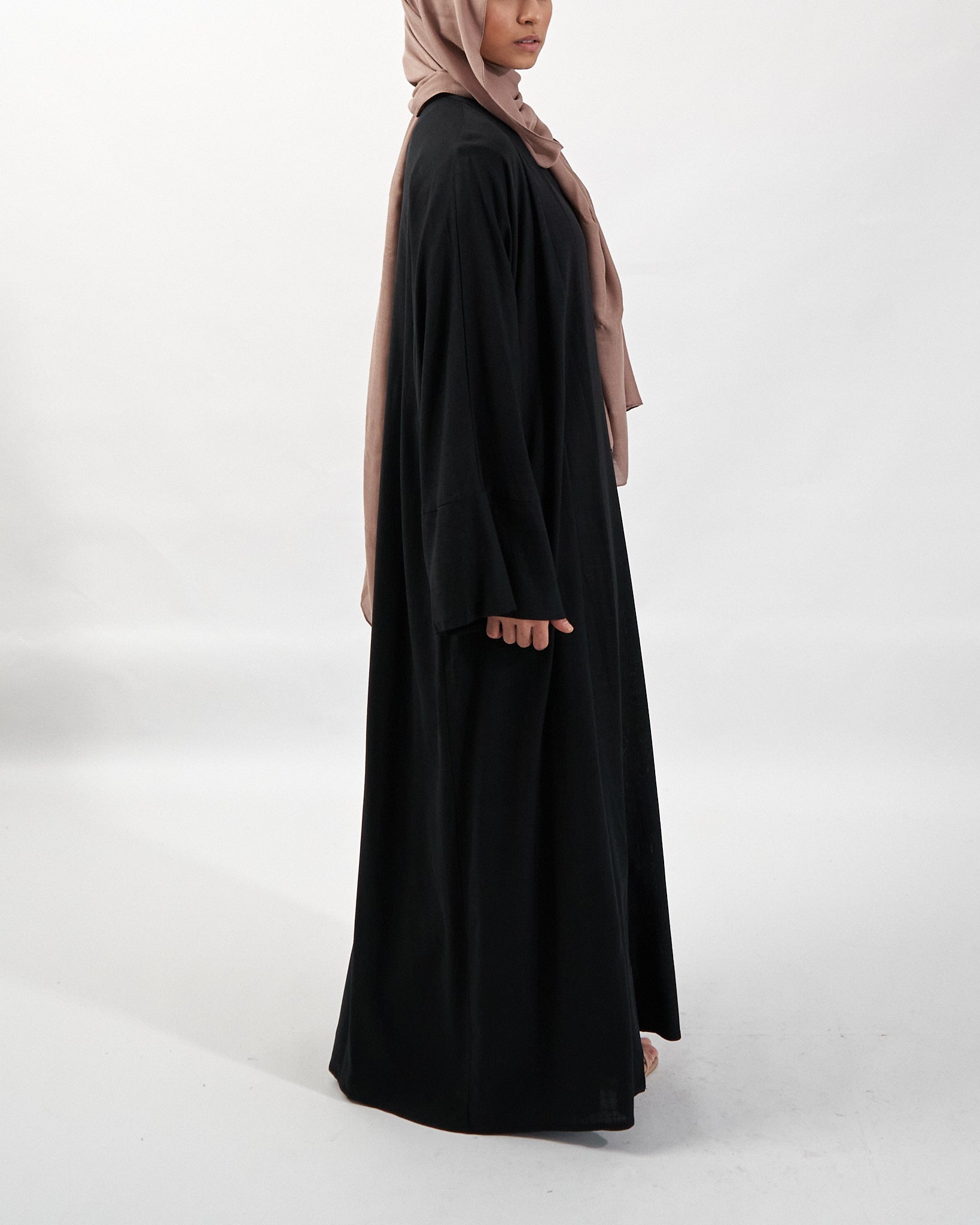 2PC Aya Linen Abaya Set - Black Linen Abaya Fajr Noor 