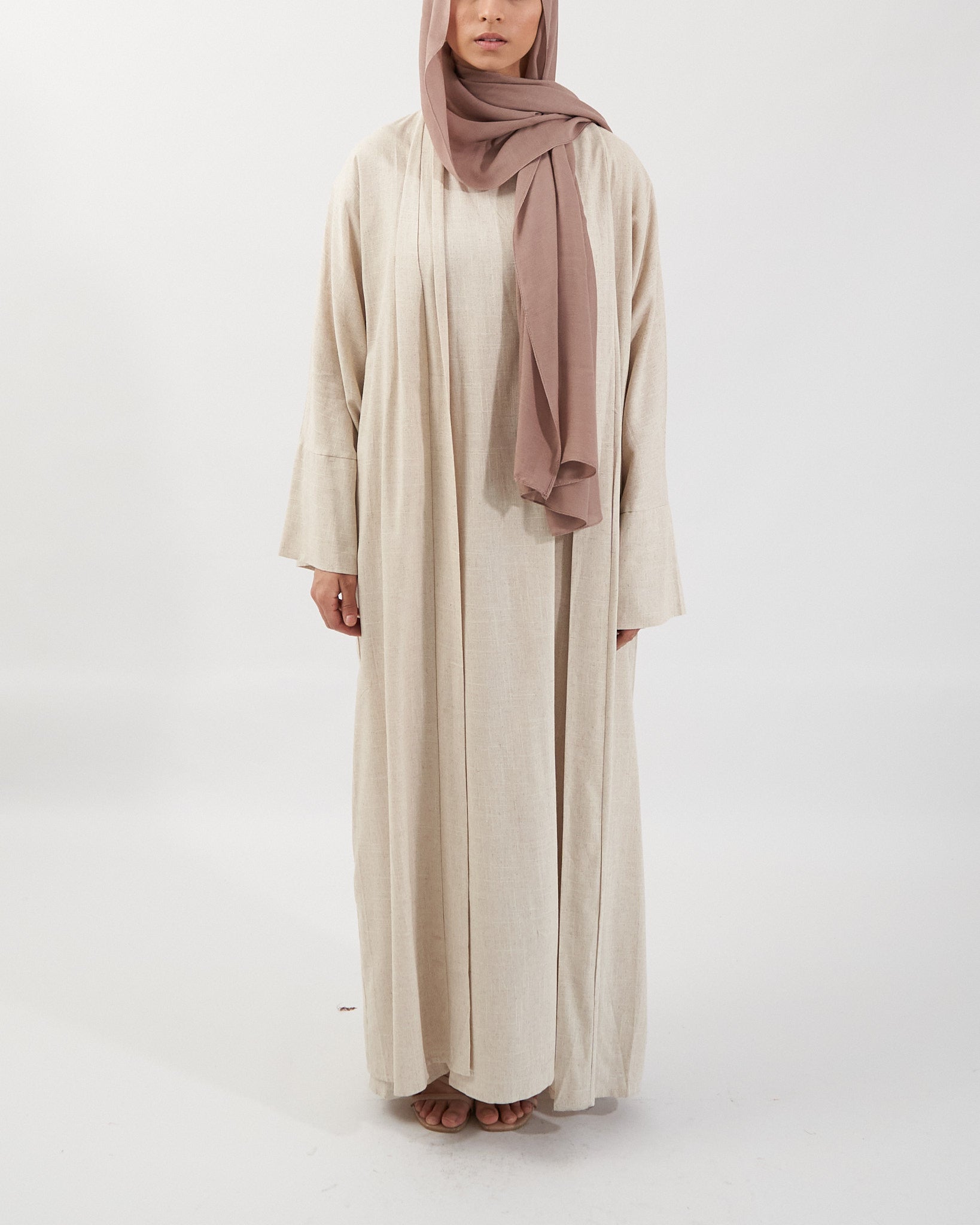 2PC Aya Linen Abaya Set - Sand Linen Abaya Fajr Noor S