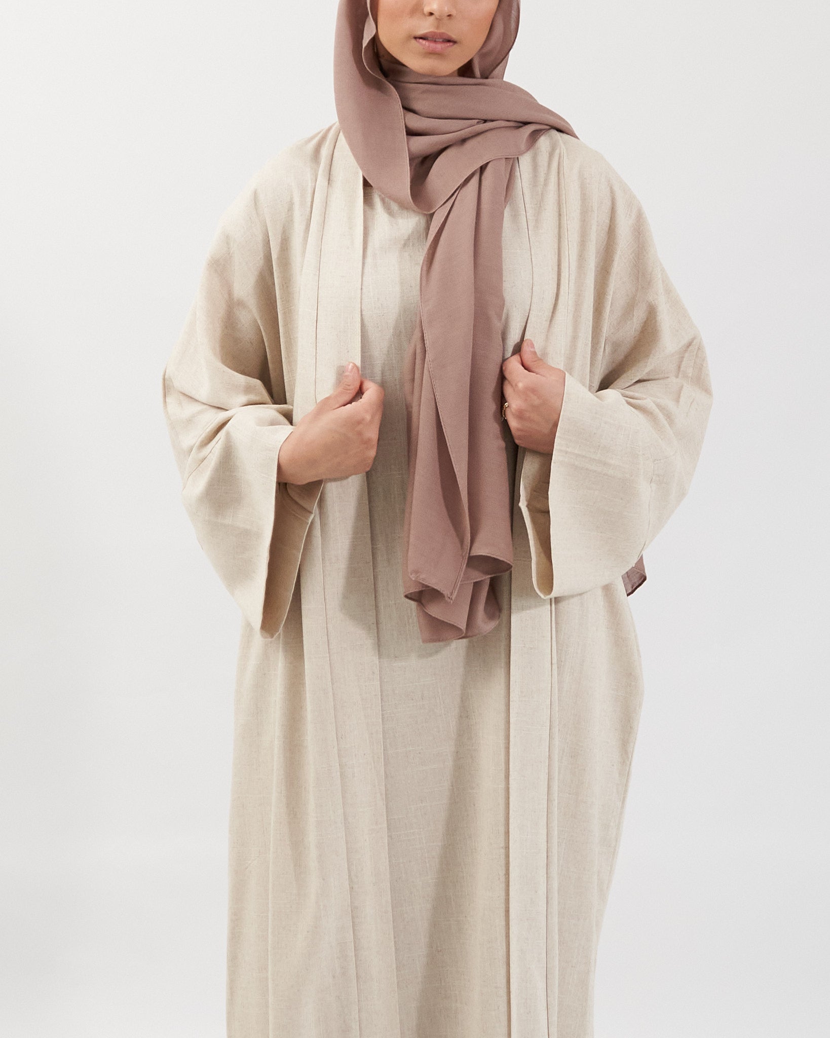 2PC Aya Linen Abaya Set - Sand Linen Abaya Fajr Noor 