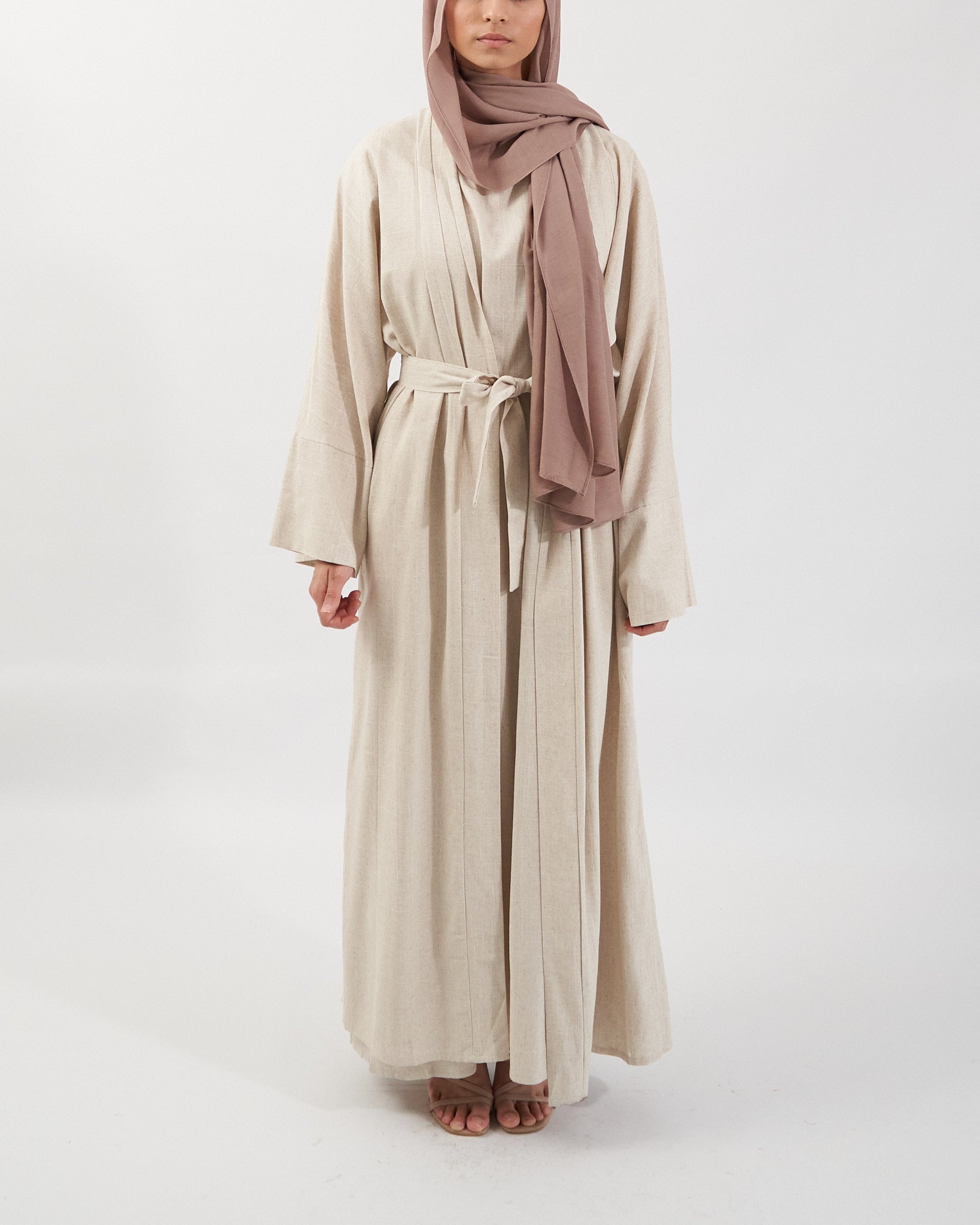 2PC Aya Linen Abaya Set - Sand Linen Abaya Fajr Noor 