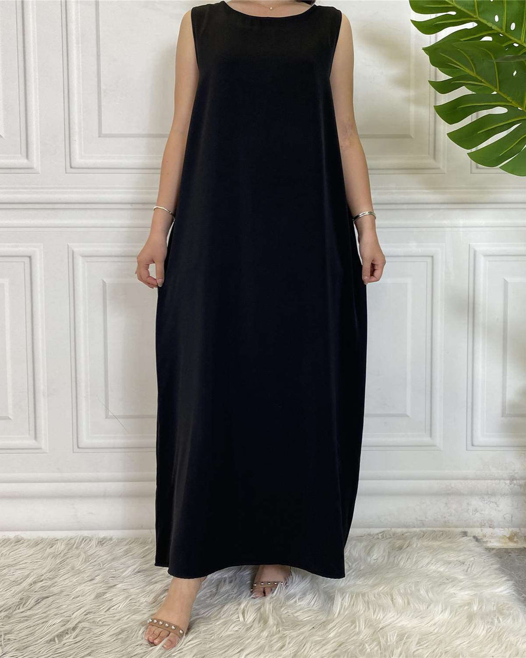 long black sleeveless dress Black Sleeveless Slip Dress - Under Abaya
