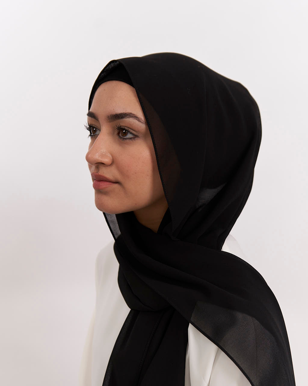 Chiffon-Hijab + Mütze – Schwarz