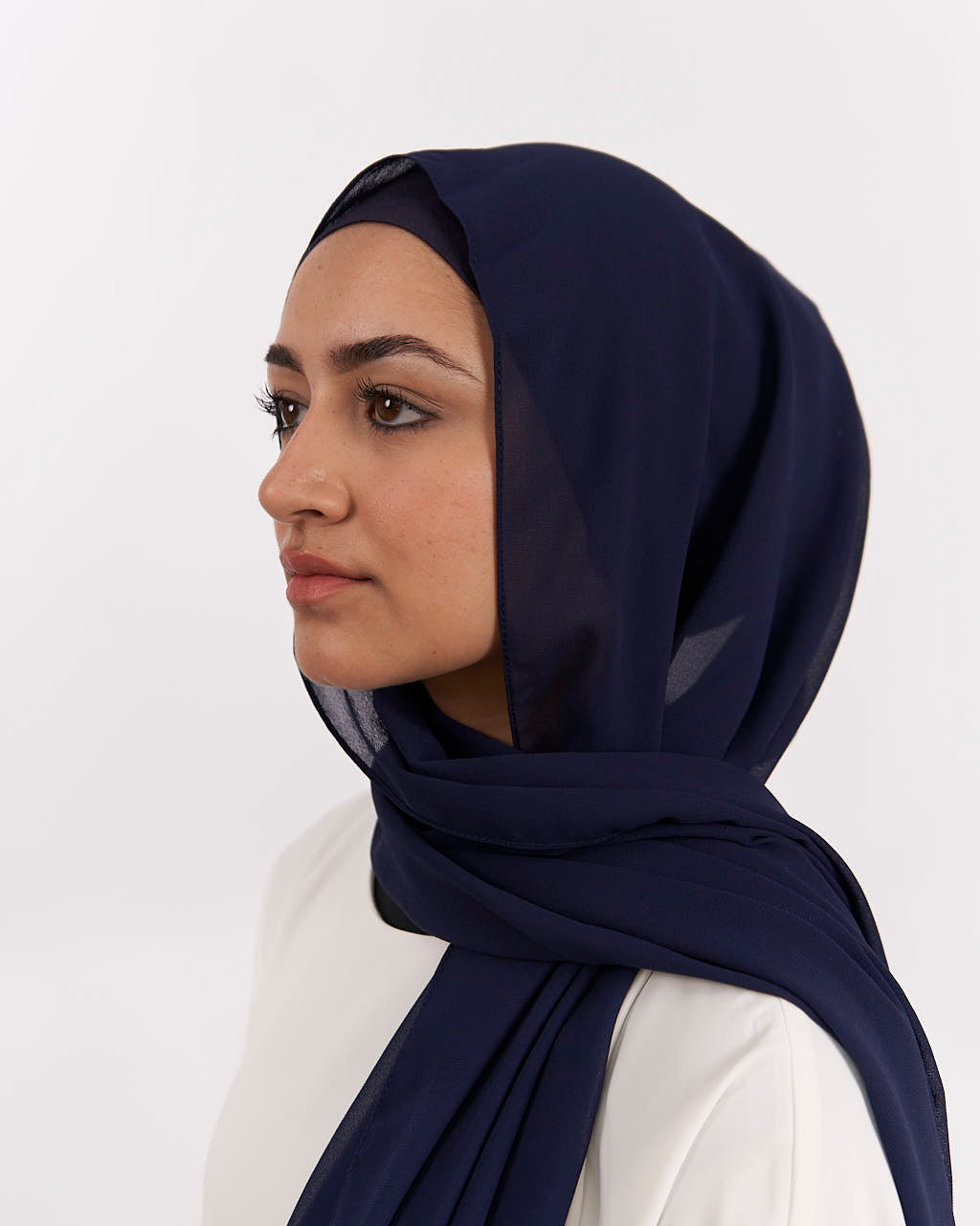 Chiffon-Hijab + Mütze – Marineblau