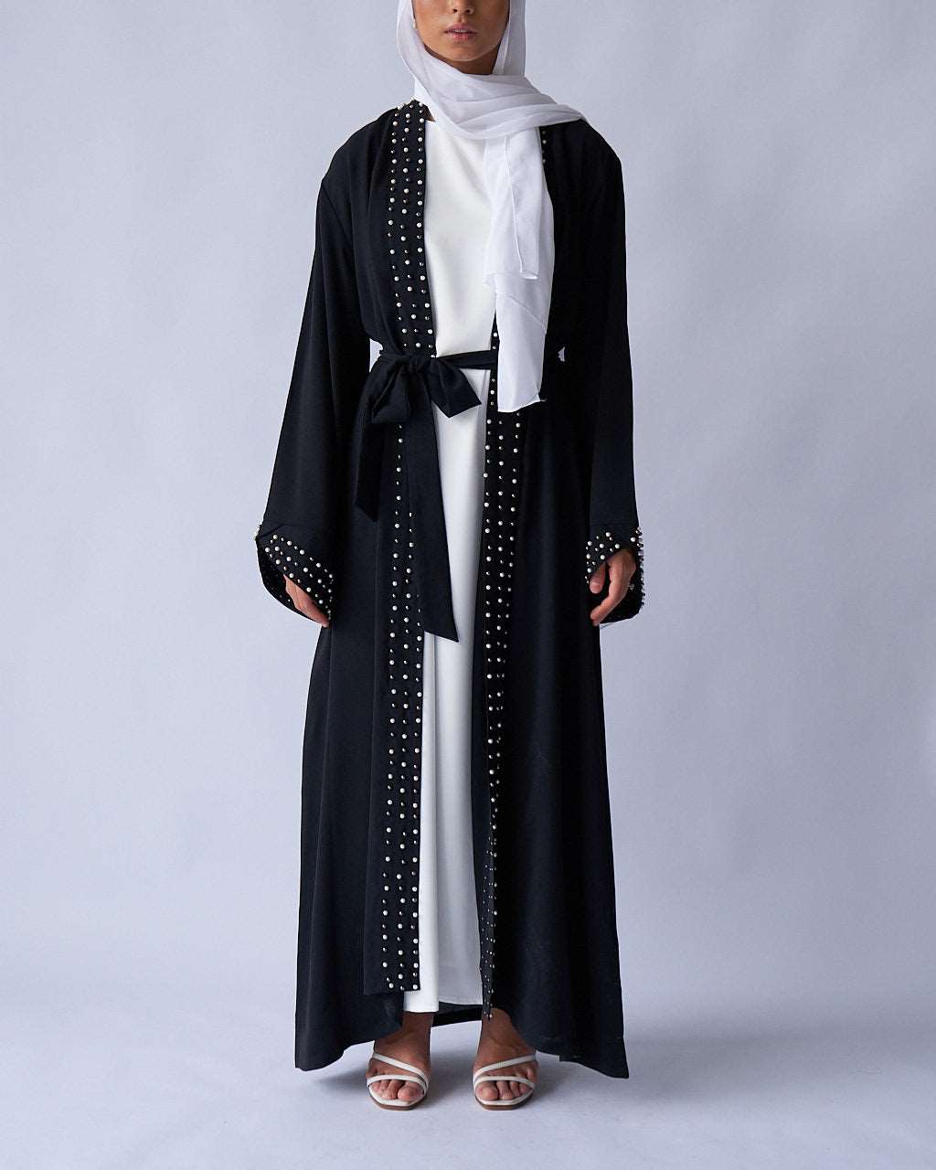 Amirah Pearl Abaya - Black Open Abaya Fajr Noor 