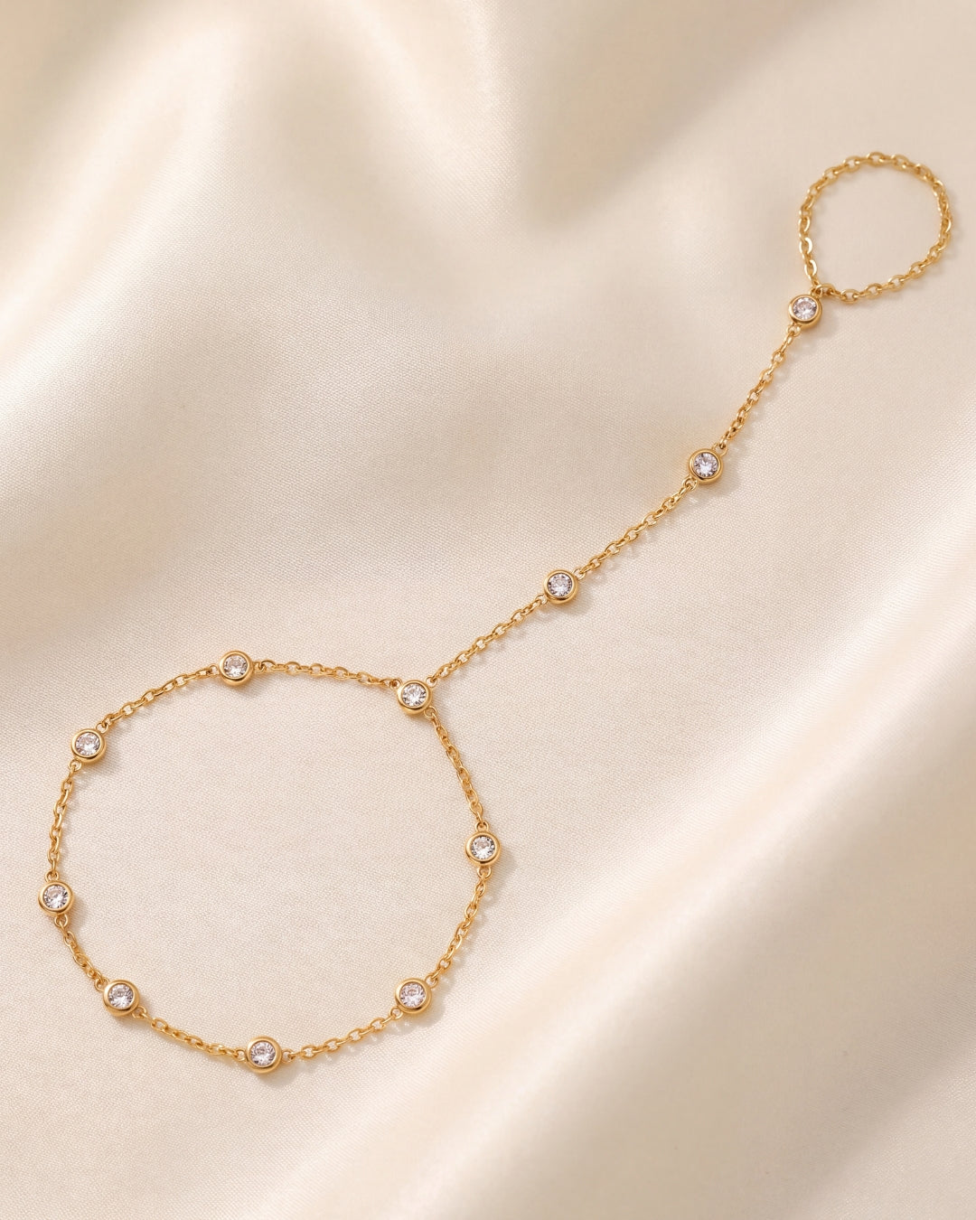 18K gold plated hand chain bracelet set with clear crystal stones, Fajr Noor Australia