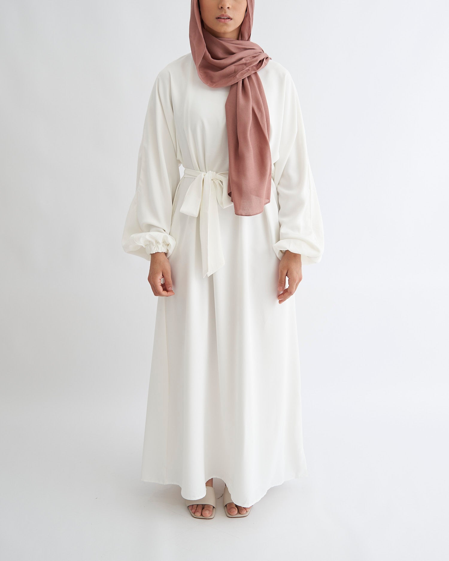 Essential Cuffed Abaya - White