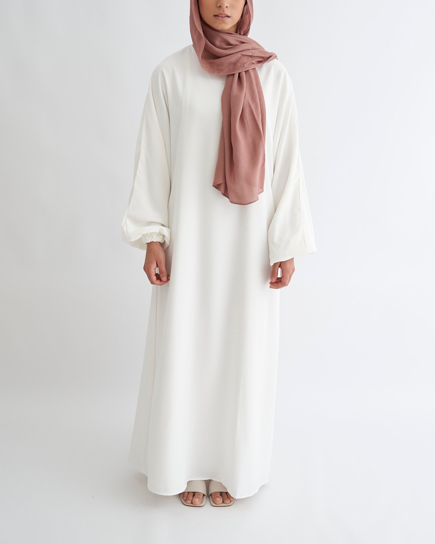 Essential Cuffed Abaya - White