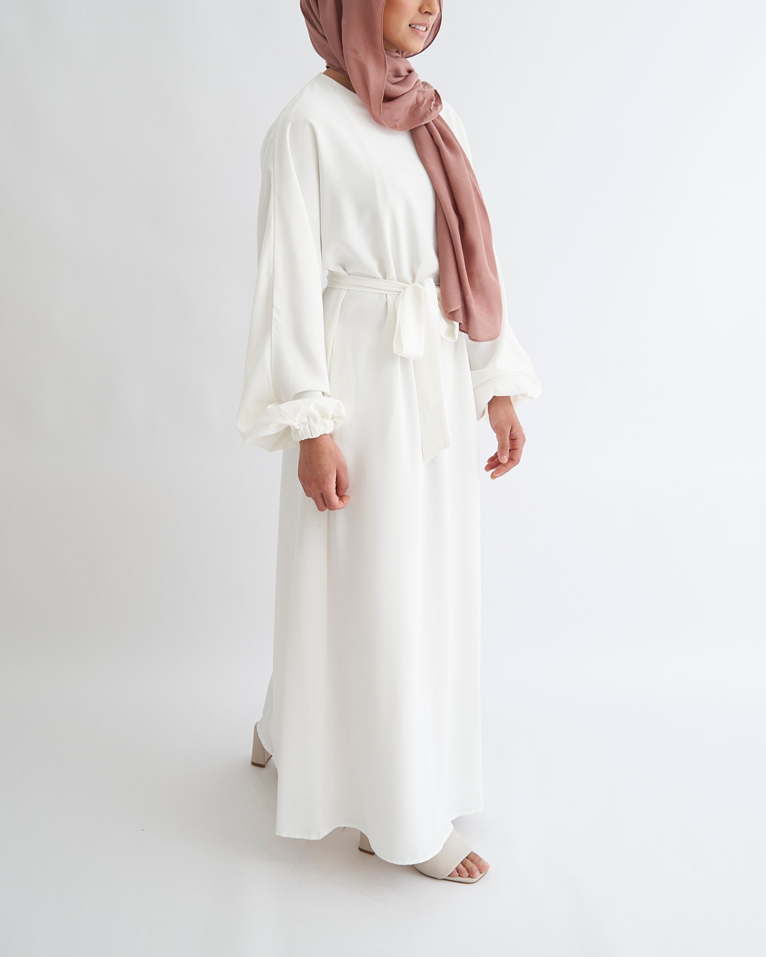 Essential Cuffed Abaya - White