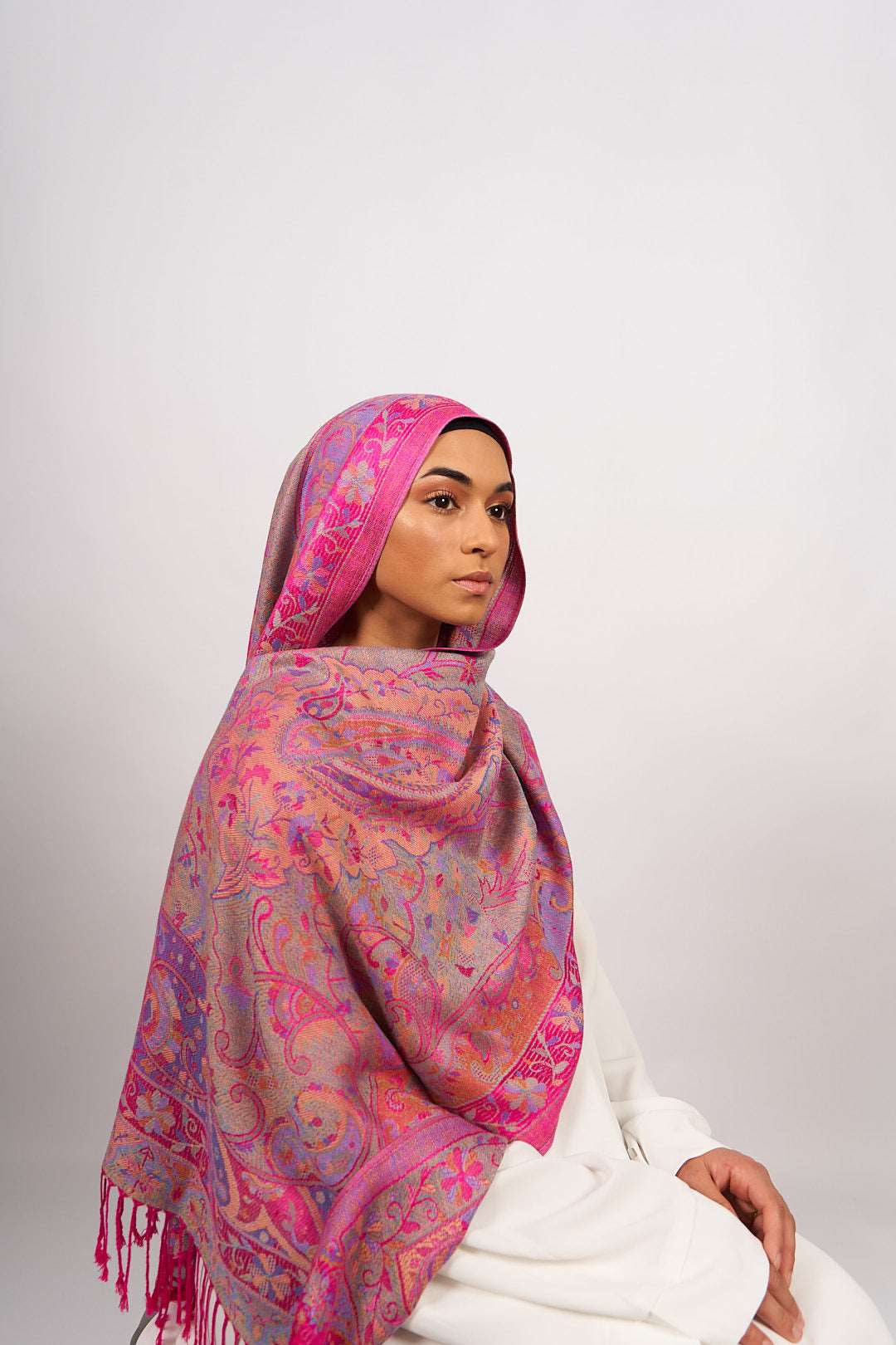 Pashmina Hijab - Pink Blossoms - Scarves - Fajr Noor