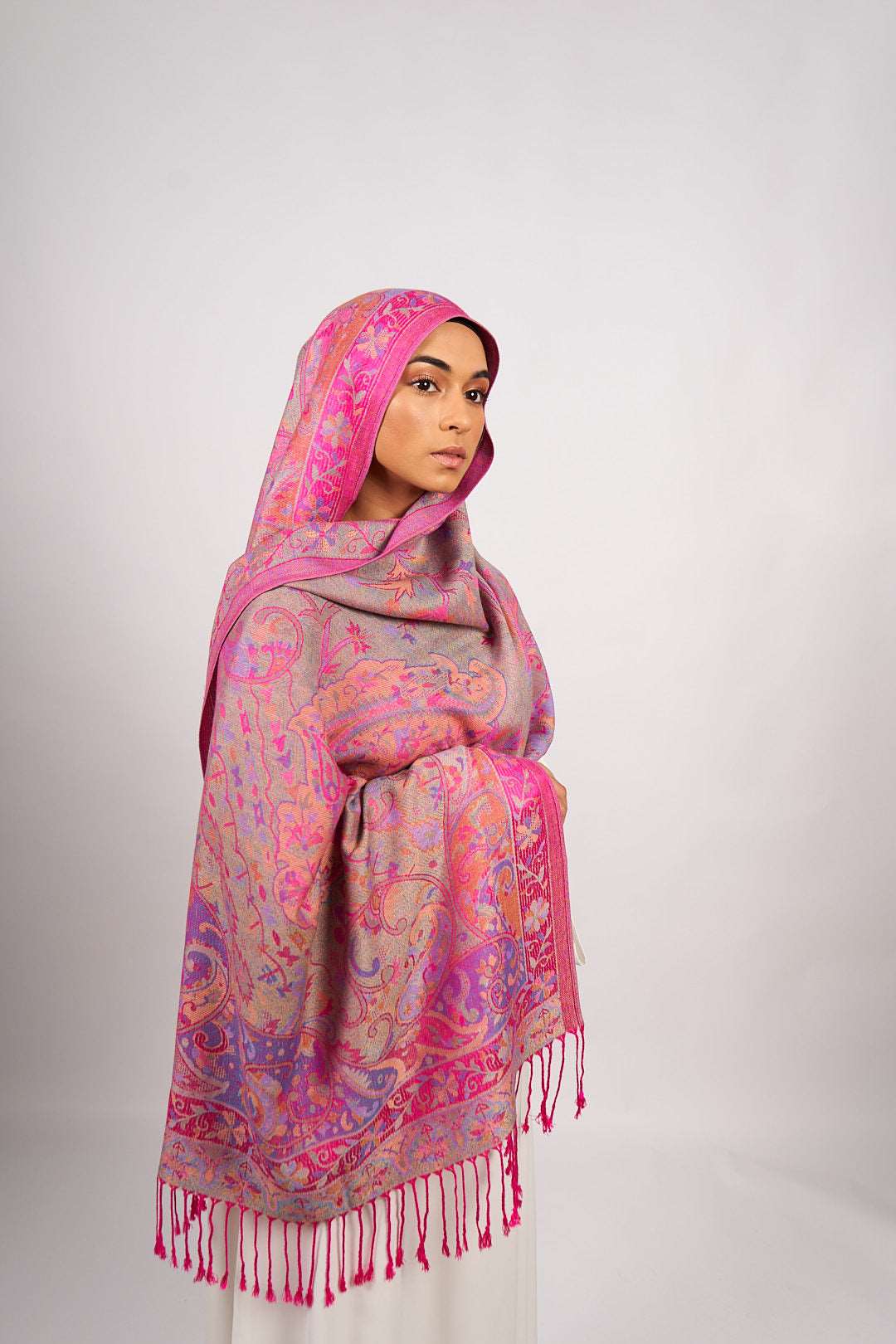 Pashmina Hijab - Pink Blossoms - Scarves - Fajr Noor