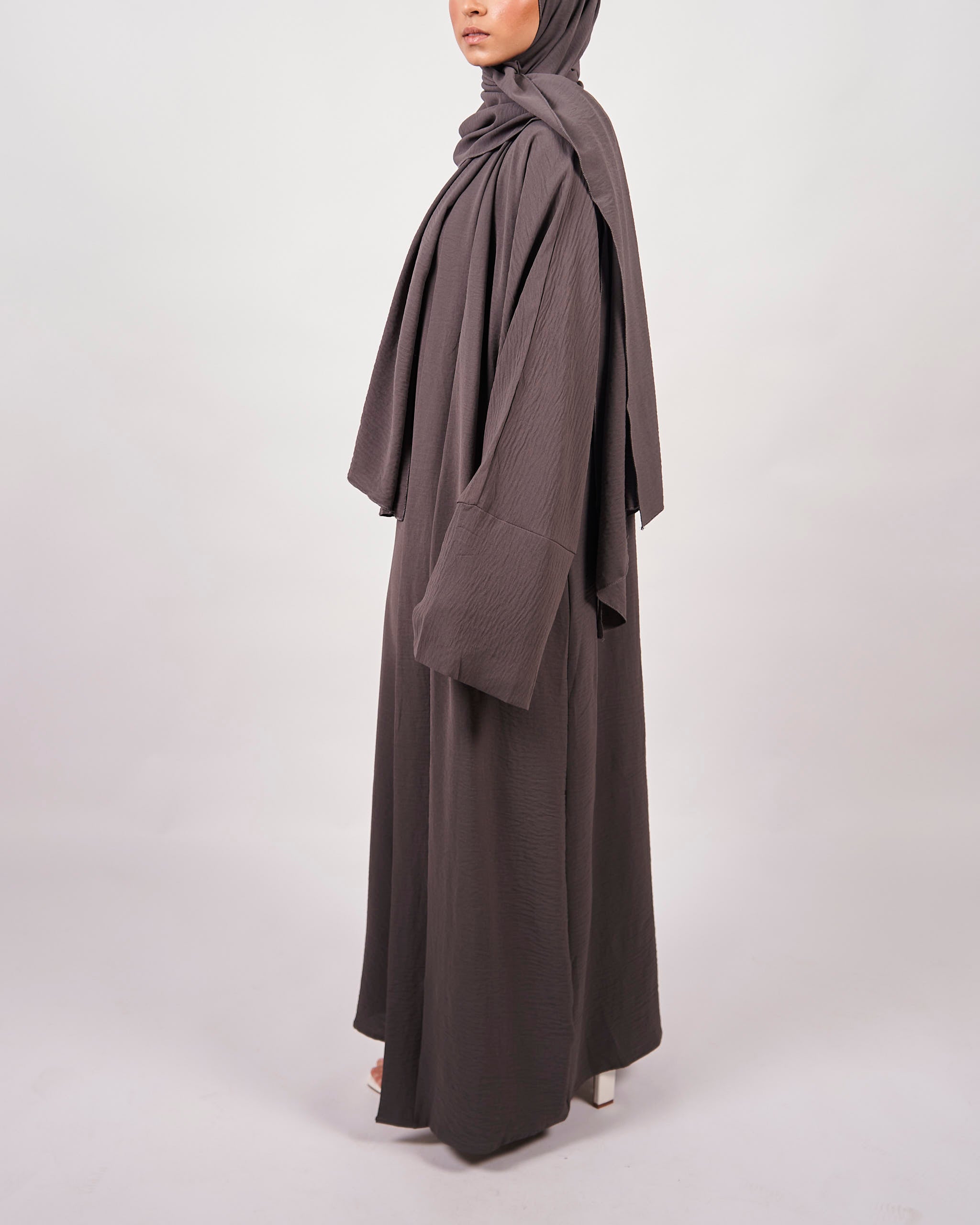 3 Piece Abaya Set - Charcoal - Open Abaya - Fajr Noor