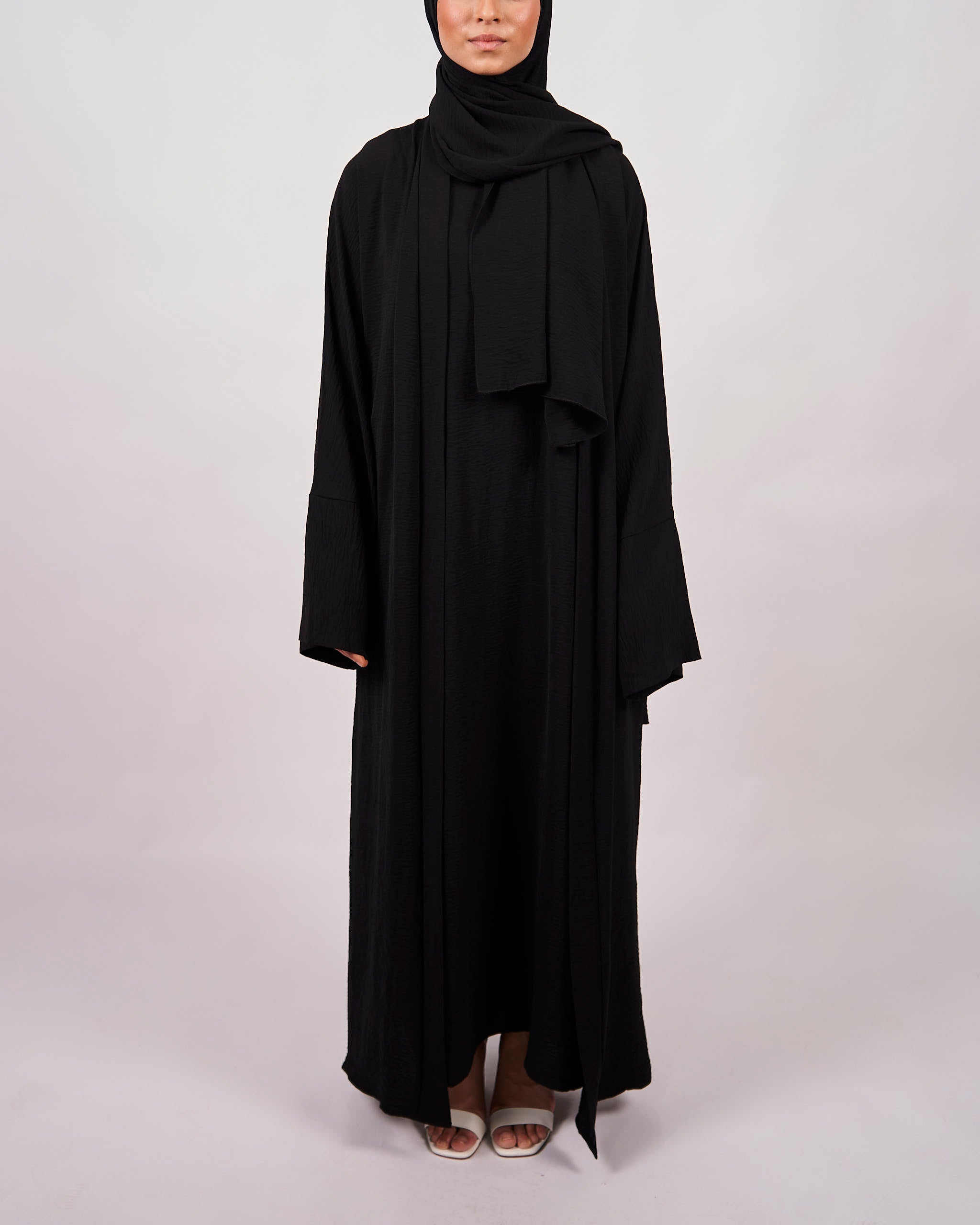 3 Piece Abaya Set - Black - Open Abaya - Fajr Noor