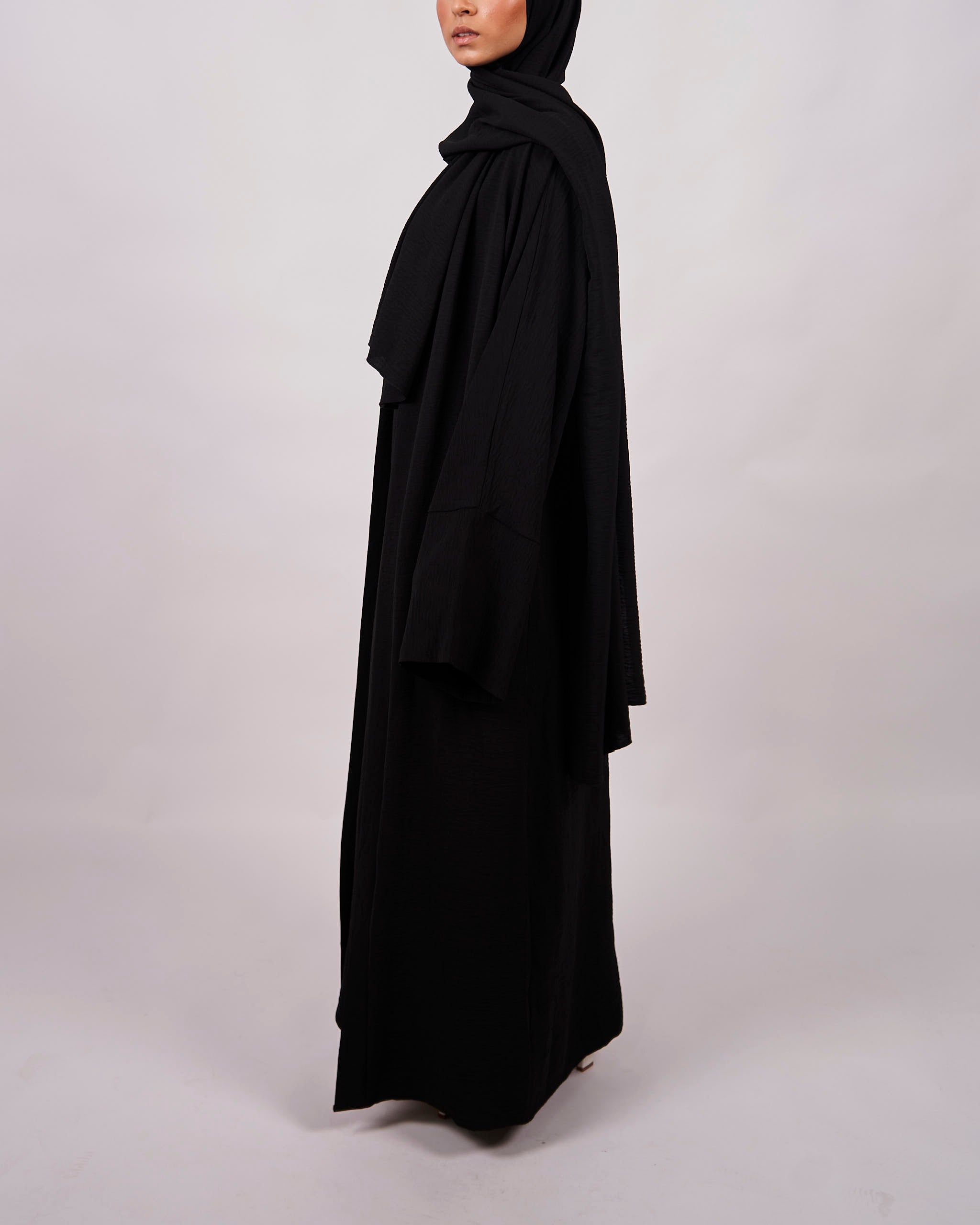 4 Piece Crinkle Abaya Set - Black