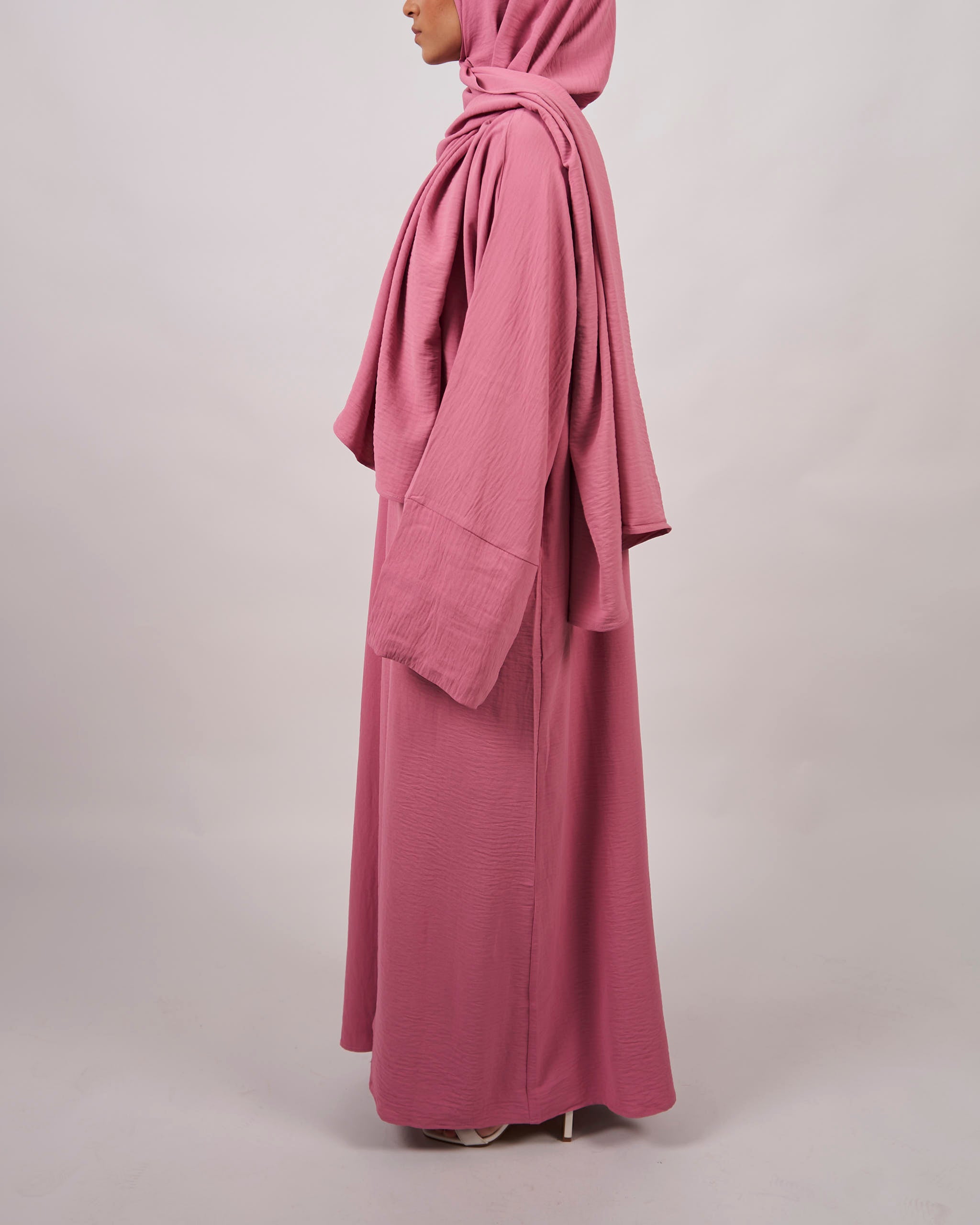 3-teiliges Crinkle-Abaya-Set – Rosa