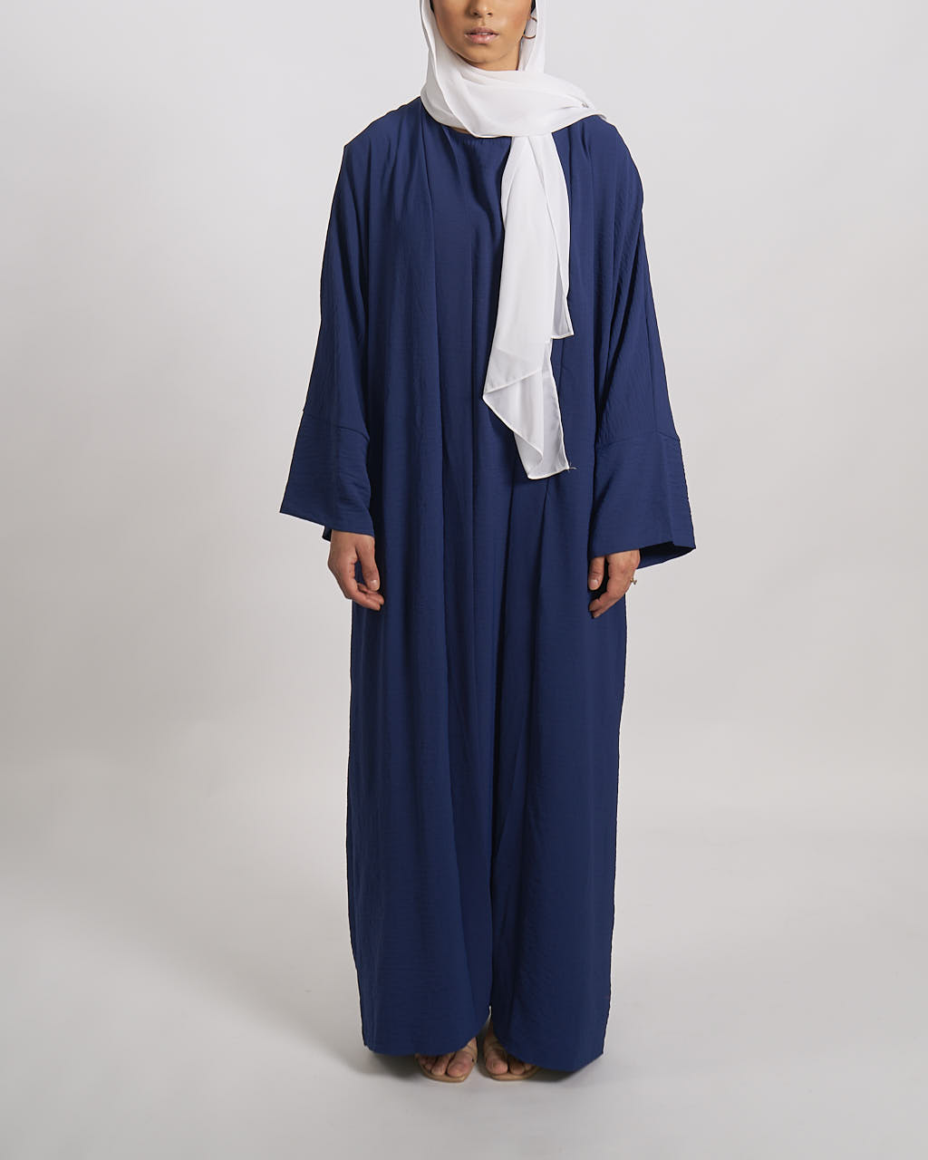 3-teiliges Crinkle-Abaya-Set – Marineblau