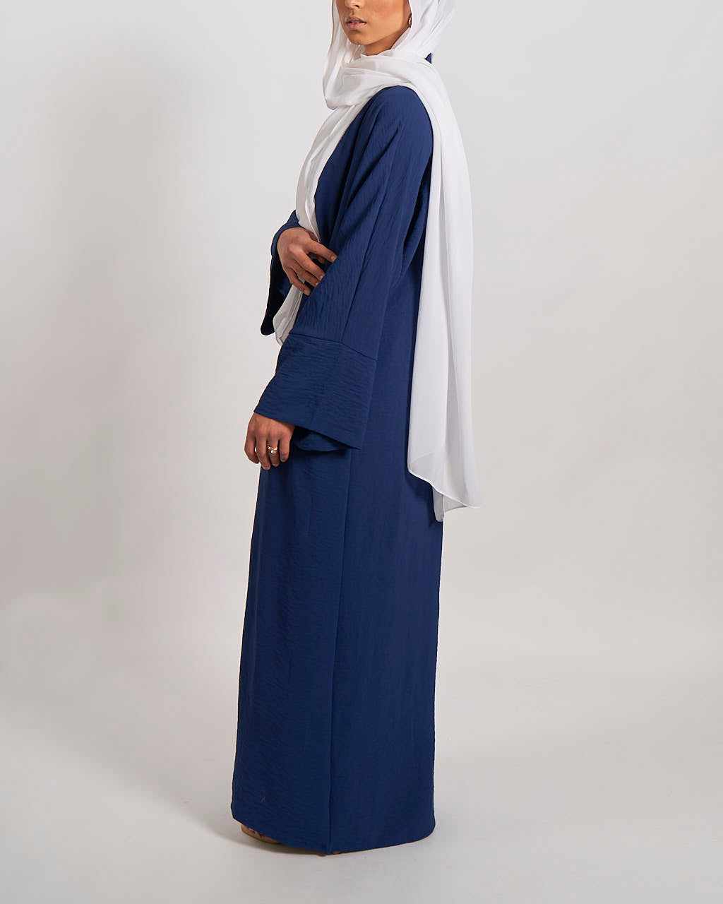 3-teiliges Crinkle-Abaya-Set – Marineblau