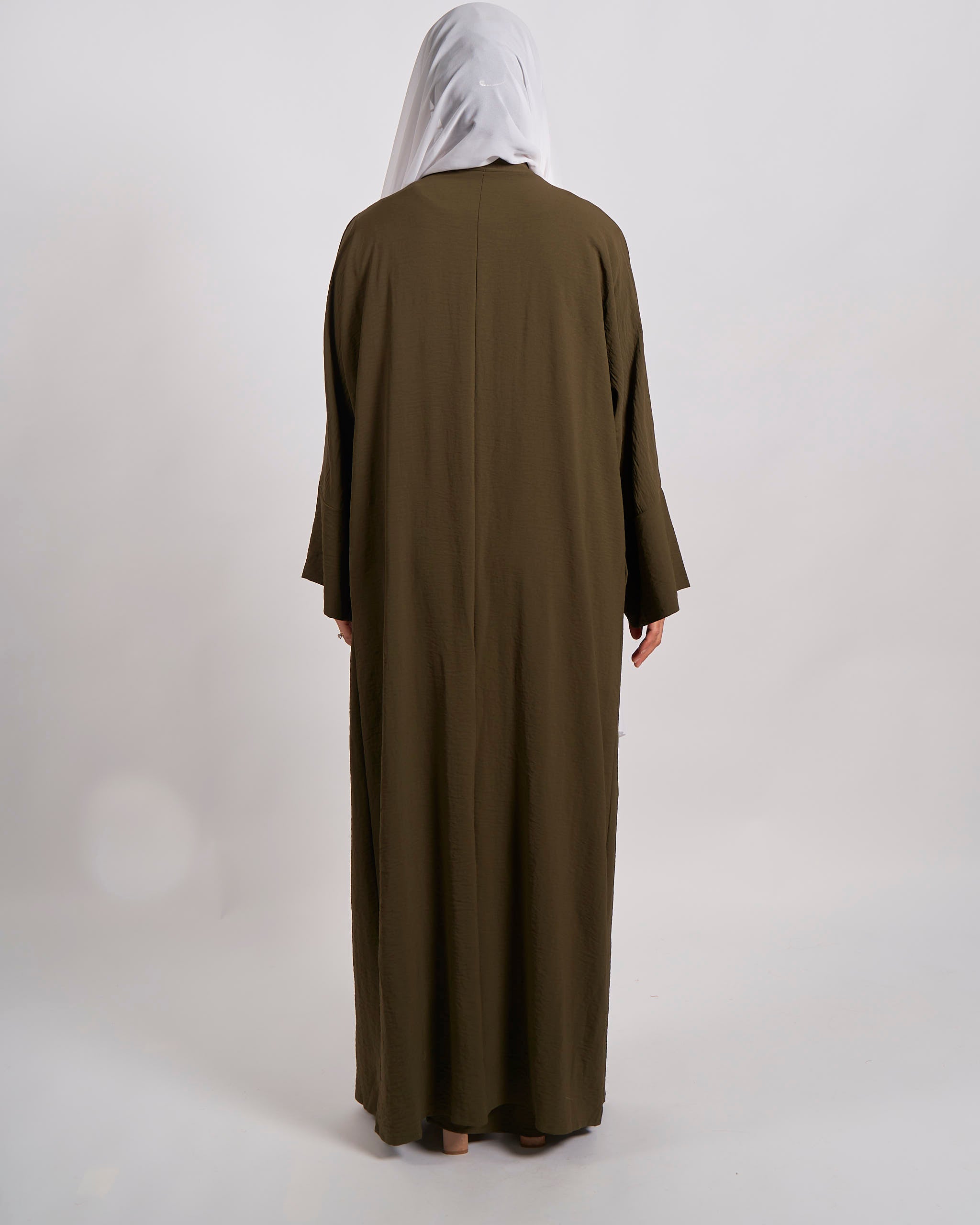 3-teiliges Crinkle-Abaya-Set – Khaki