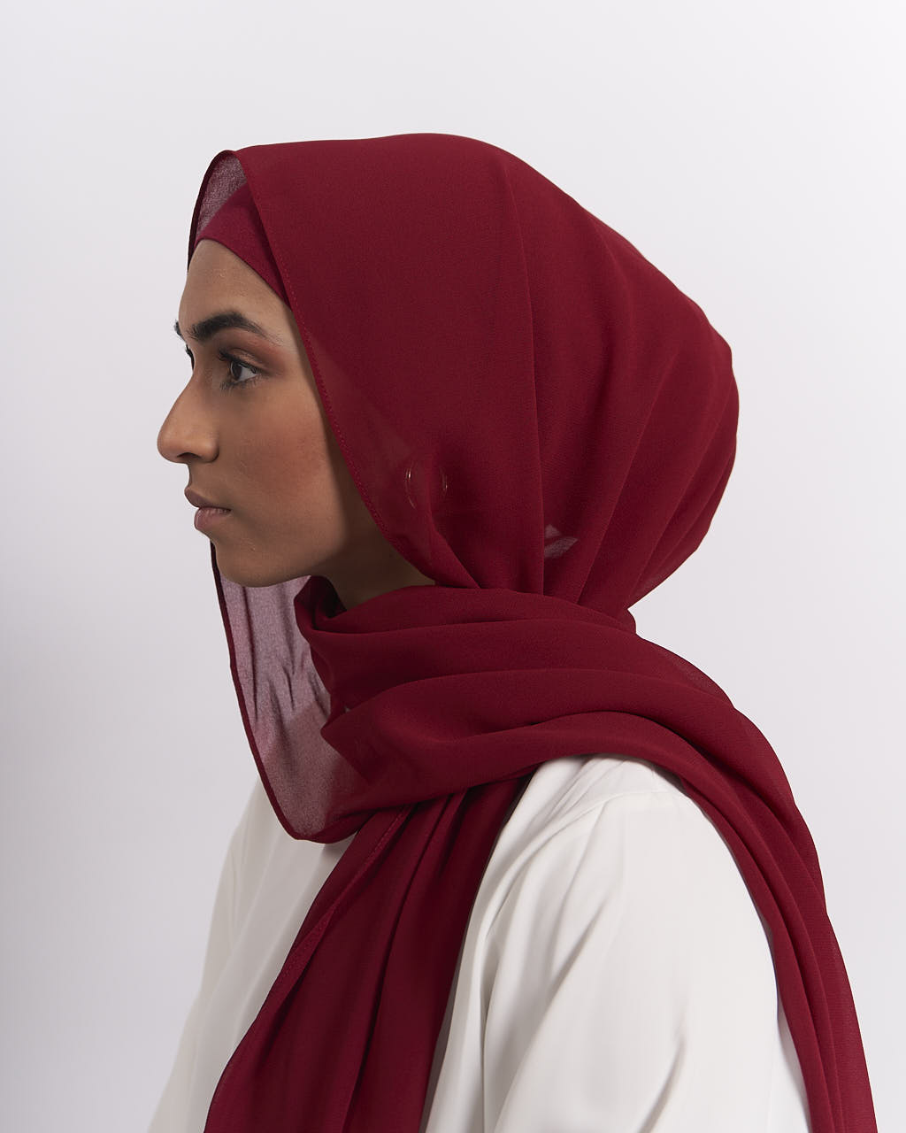 Chiffon Hijab + Cap - Cherry Red