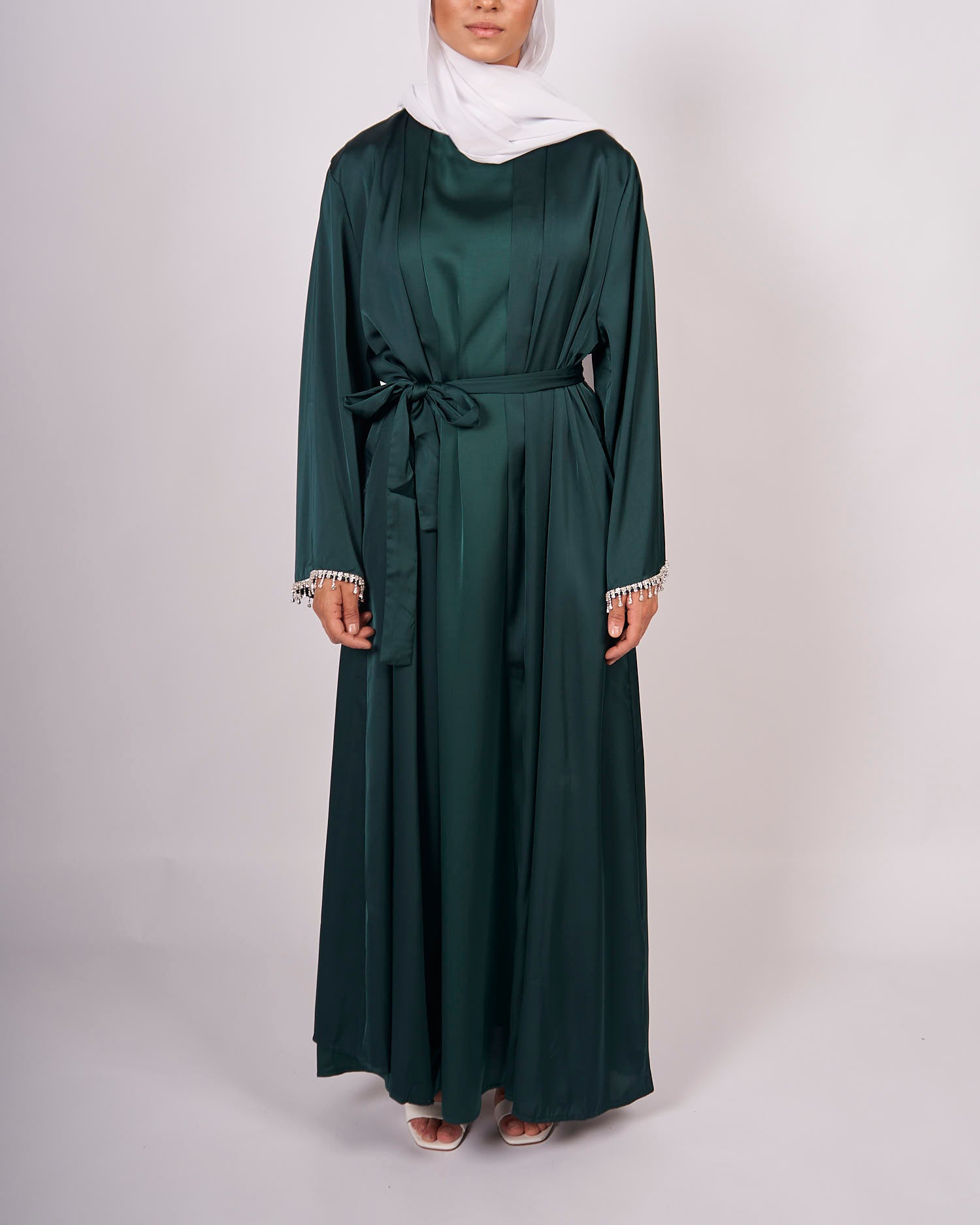 Malika Abaya Set - Emerald - Satin Abaya - Fajr Noor