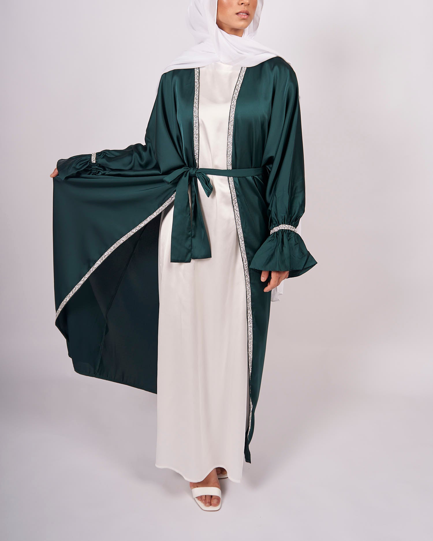 Zainab Abaya Set - Emerald - Satin Abaya - Fajr Noor
