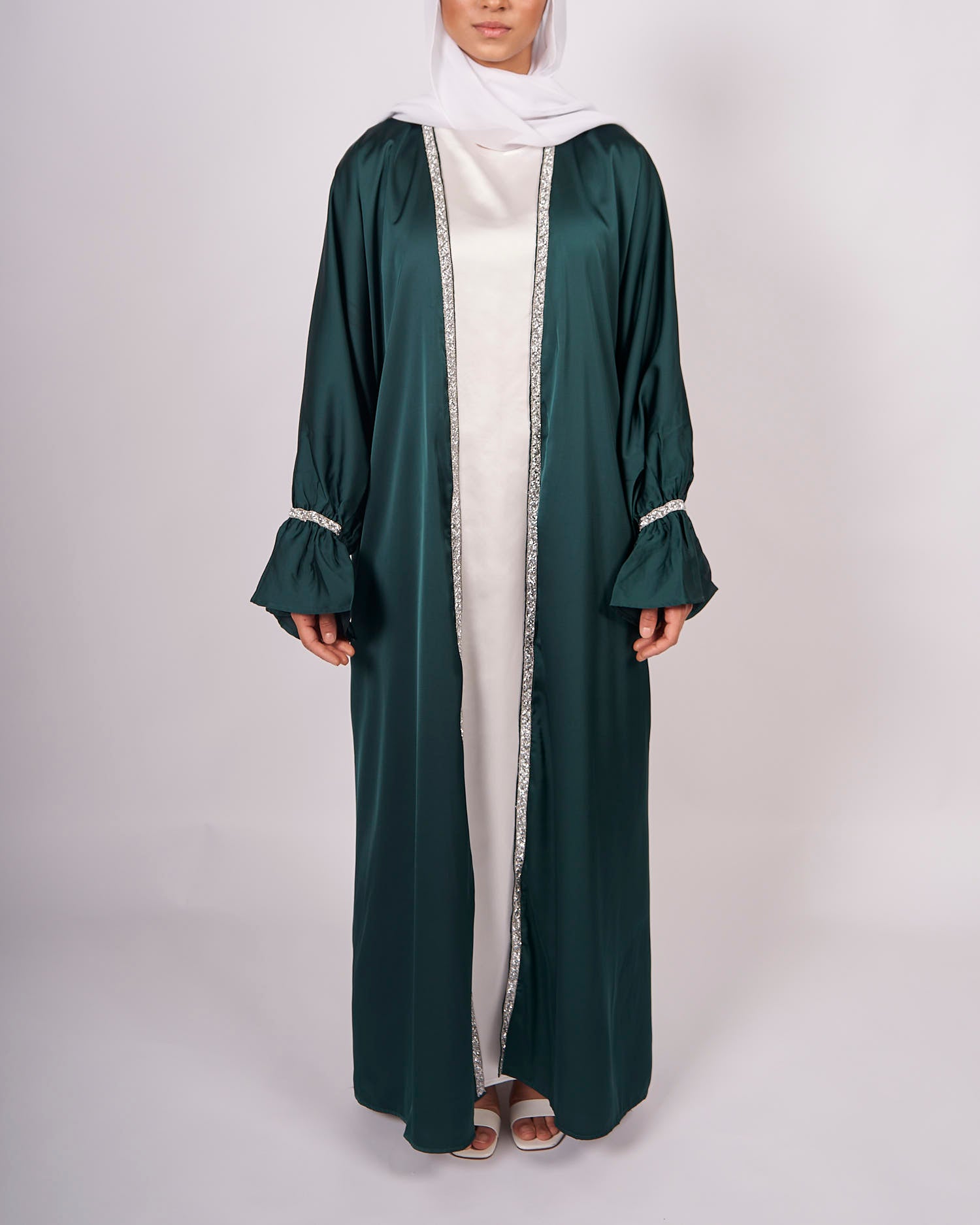 Zainab Abaya Set - Emerald - Satin Abaya - Fajr Noor