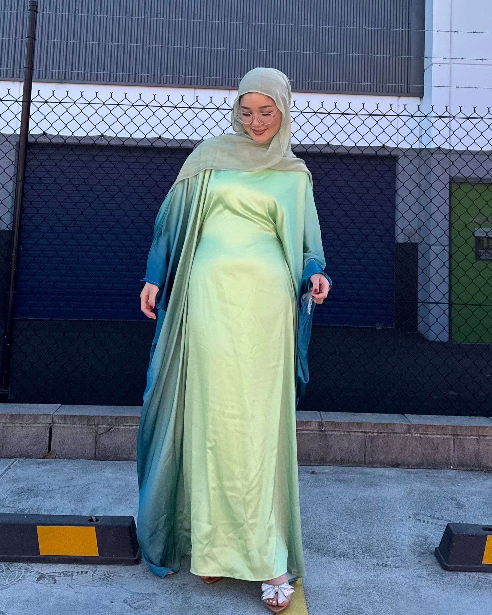 Butterfly Ombre Abaya - Lime