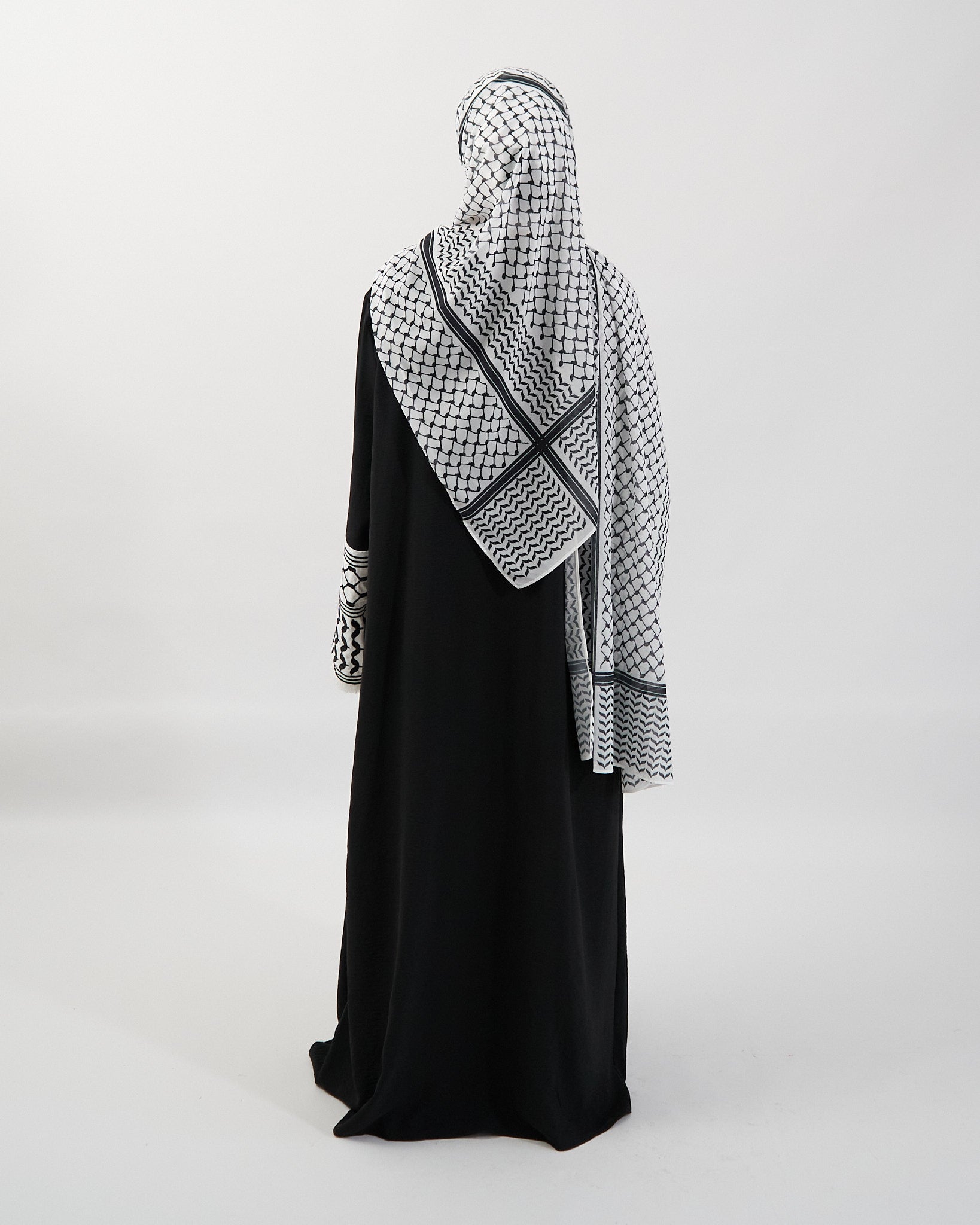 Keffiyeh Embroidered Abaya - Black Open Abaya Fajr Noor 