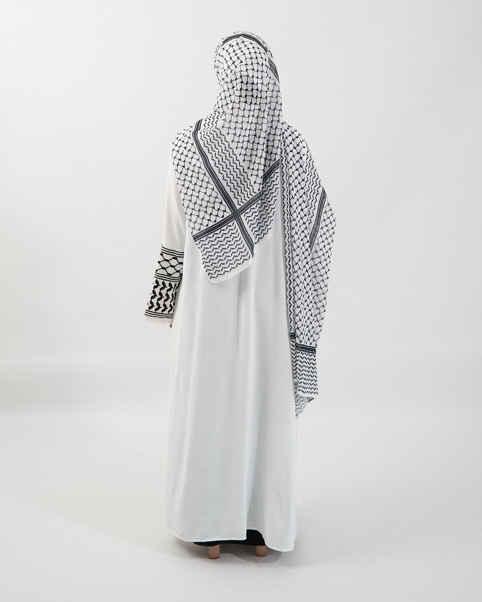 Keffiyeh Embroidered Abaya - White Open Abaya Fajr Noor 