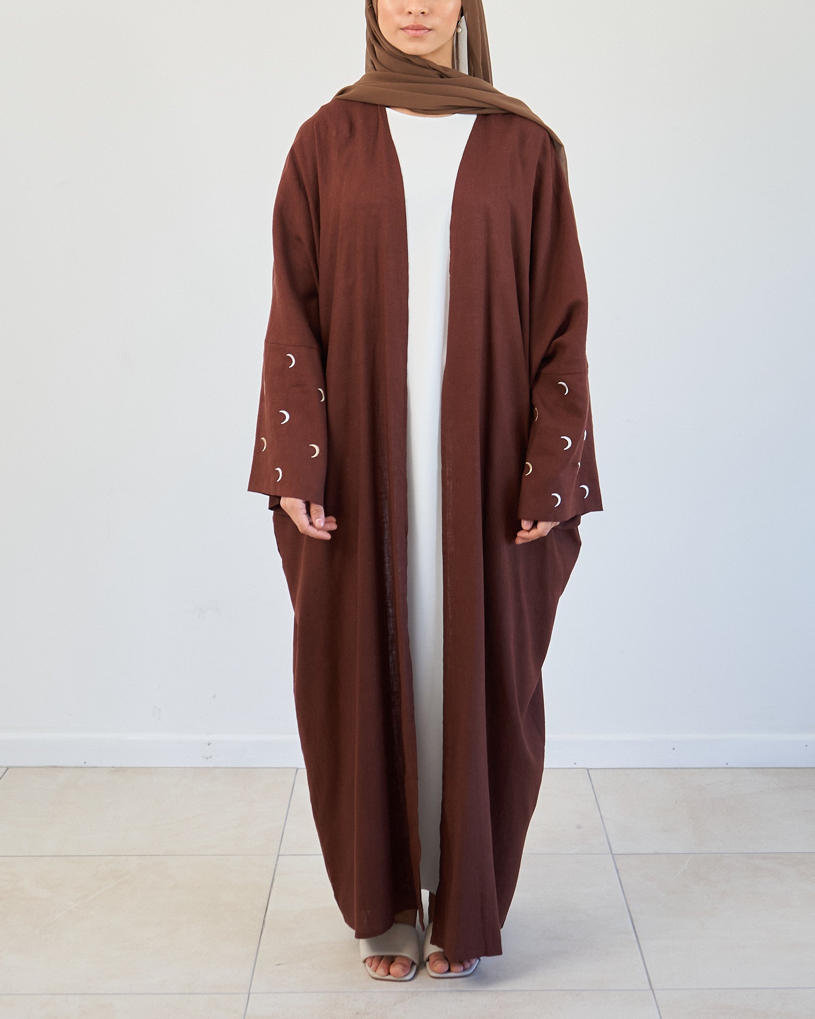 Moon Linen Abaya with Hijab - Coffee Linen Abaya Fajr Noor 