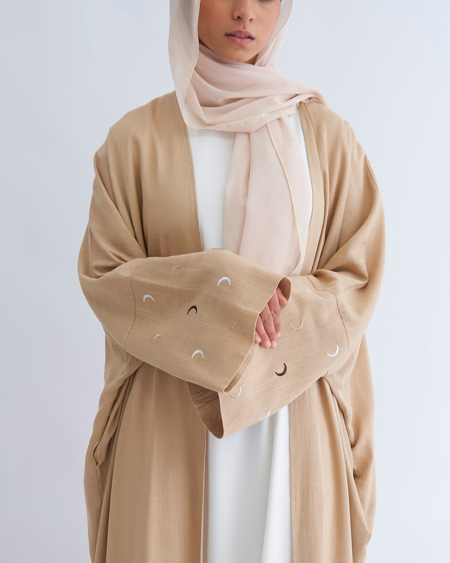 Moon Linen Abaya with Hijab - Beige