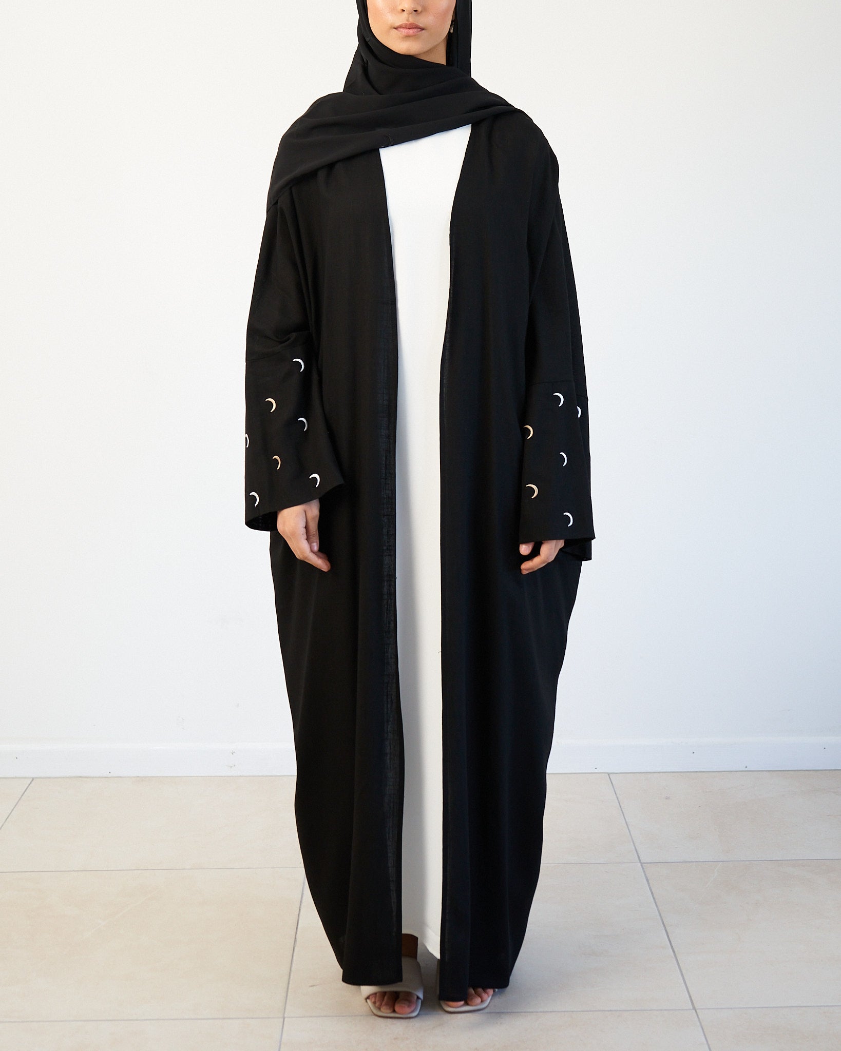 Moon Linen Abaya with Hijab - Black Linen Abaya Fajr Noor 