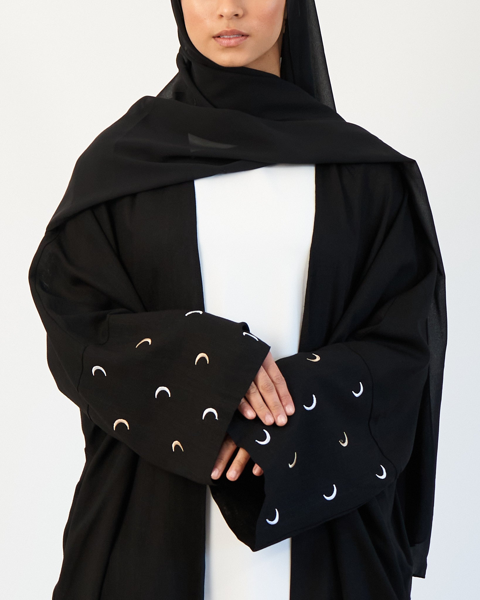 Moon Linen Abaya with Hijab - Black Linen Abaya Fajr Noor 