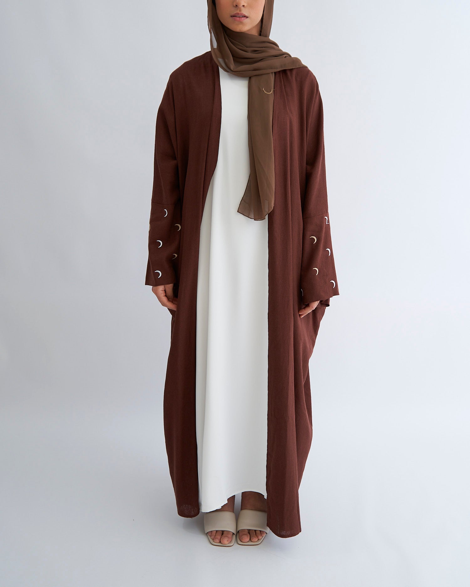 Moon Linen Abaya with Hijab - Coffee