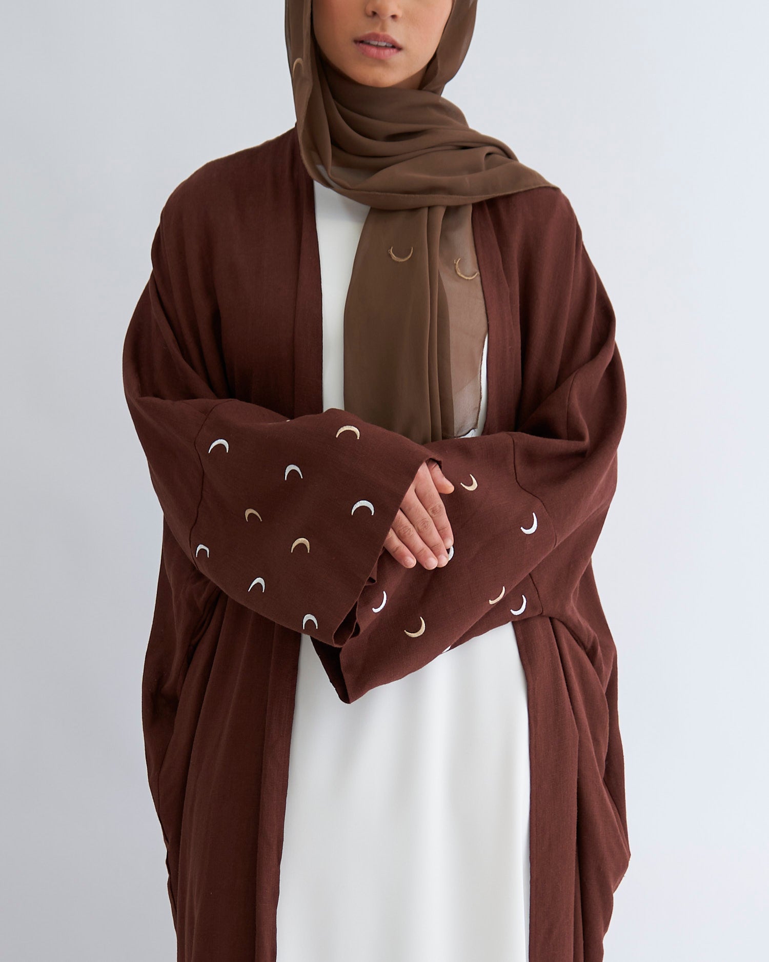 Moon Linen Abaya with Hijab - Coffee