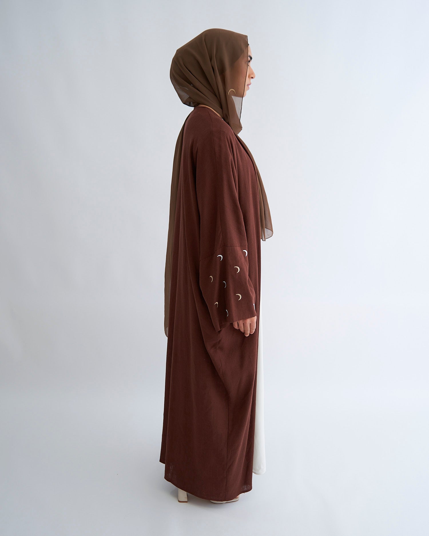 Moon Linen Abaya with Hijab - Coffee